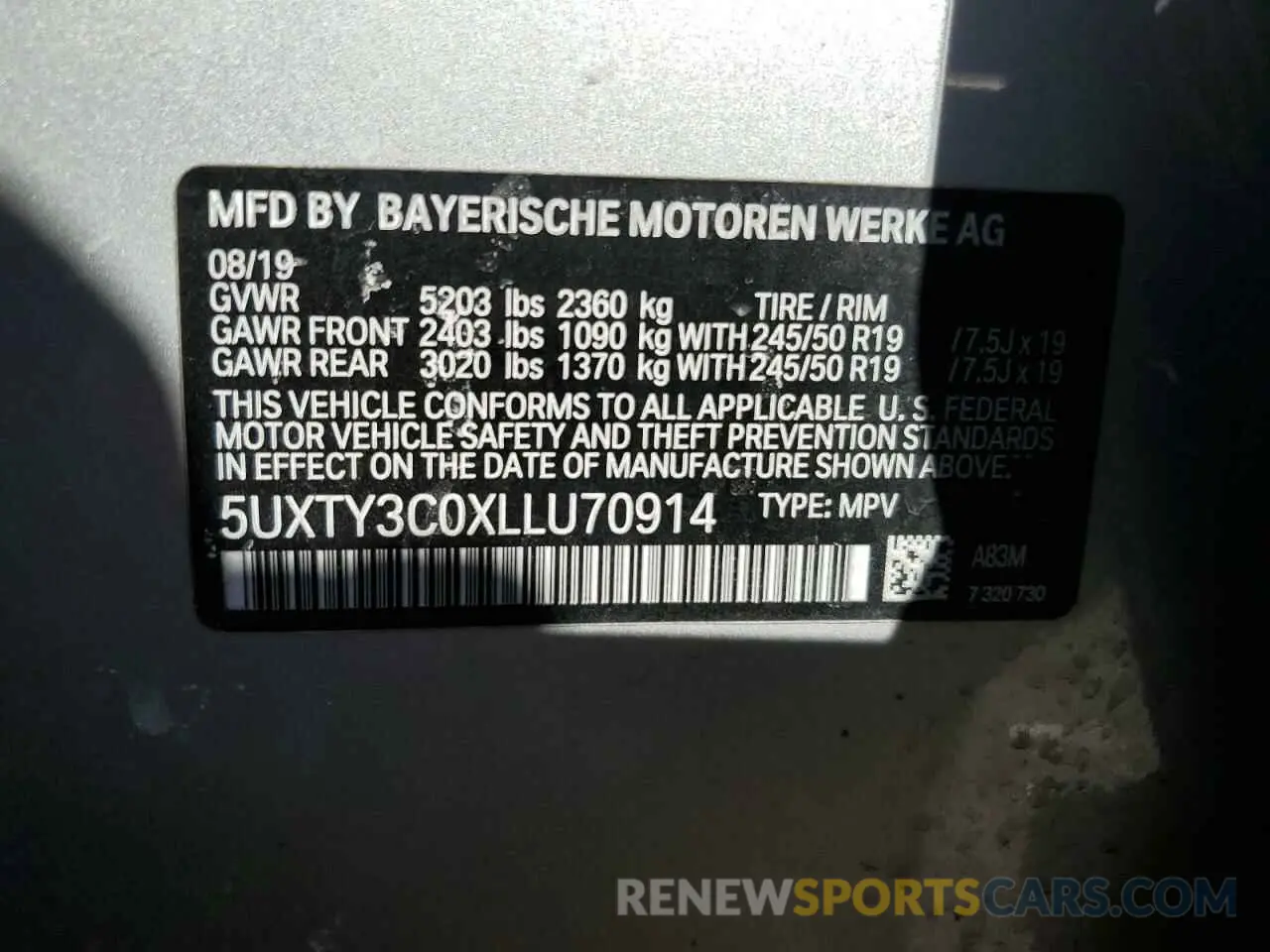 15 Photograph of a damaged car 5UXTY3C0XLLU70914 BMW X3 2020