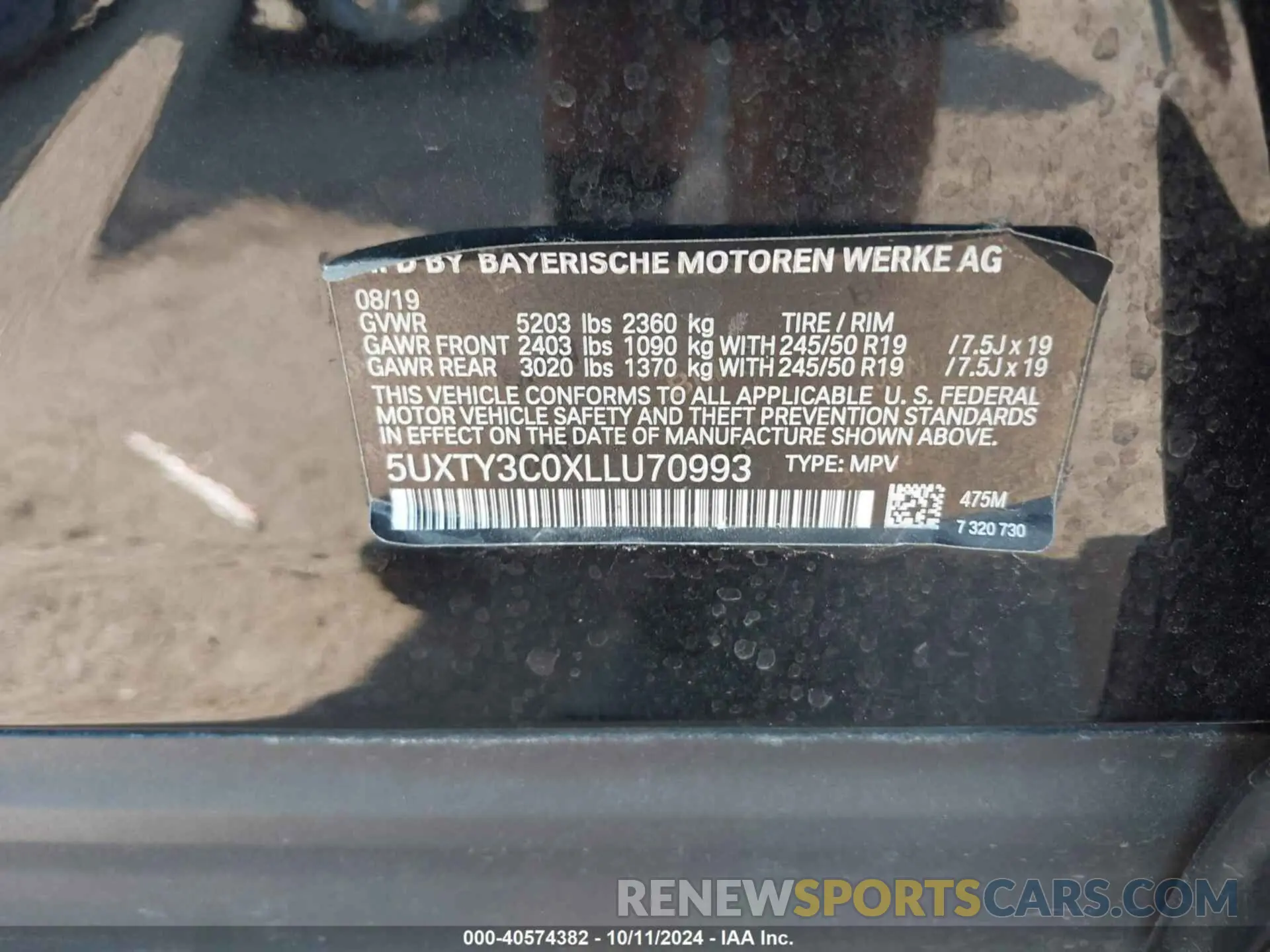 9 Photograph of a damaged car 5UXTY3C0XLLU70993 BMW X3 2020