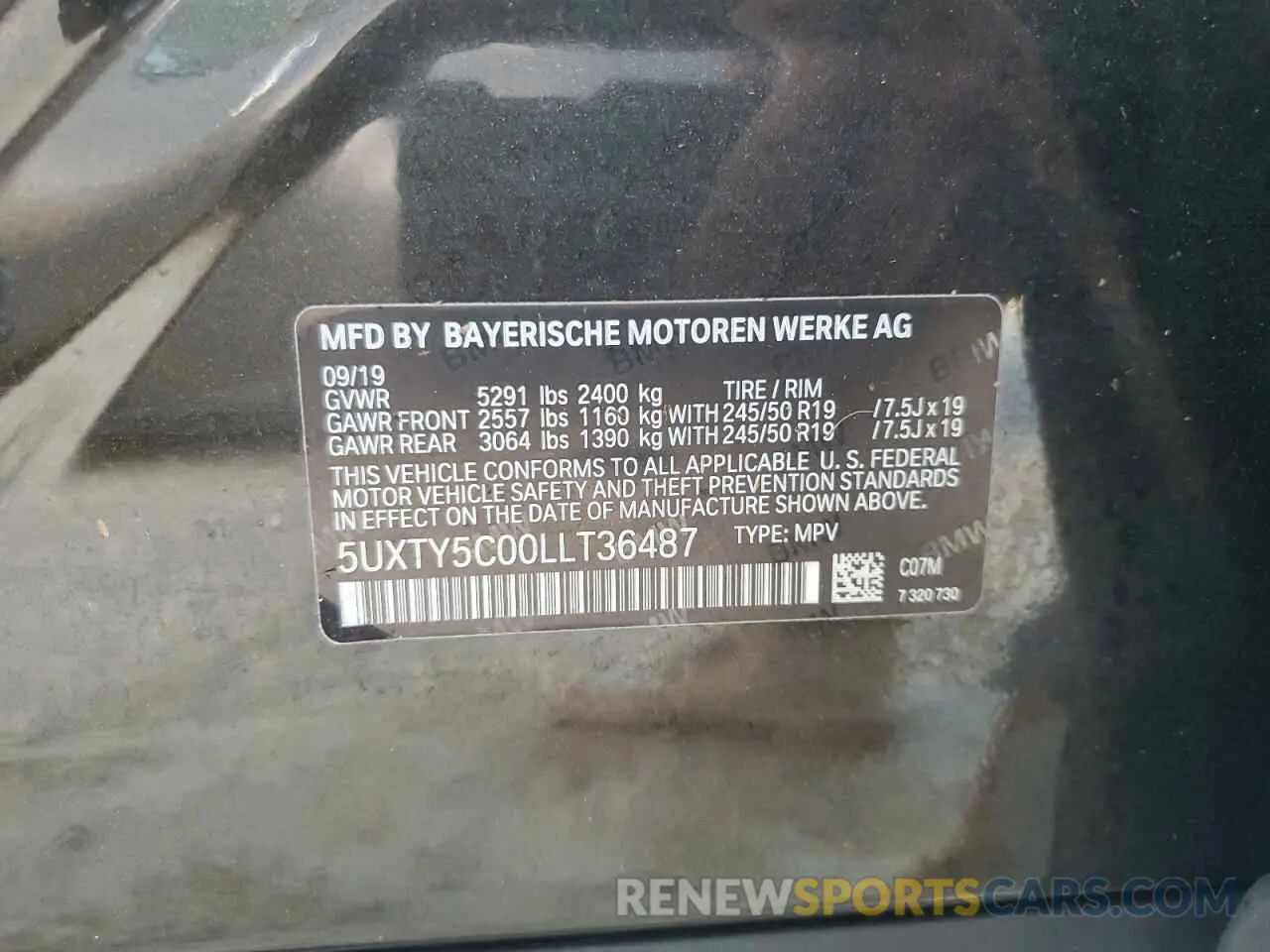 13 Photograph of a damaged car 5UXTY5C00LLT36487 BMW X3 2020