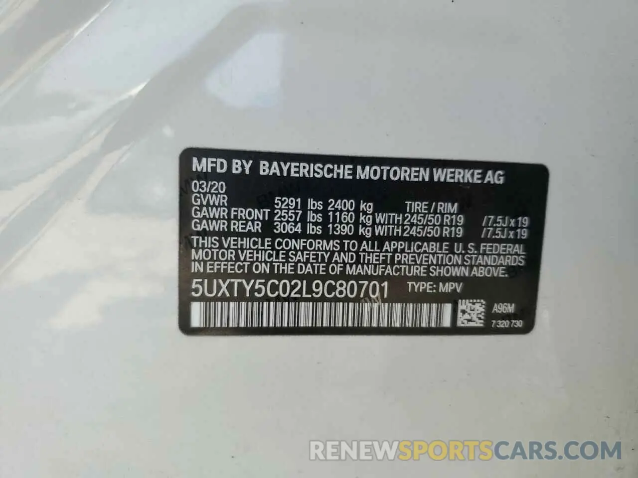 15 Photograph of a damaged car 5UXTY5C02L9C80701 BMW X3 2020