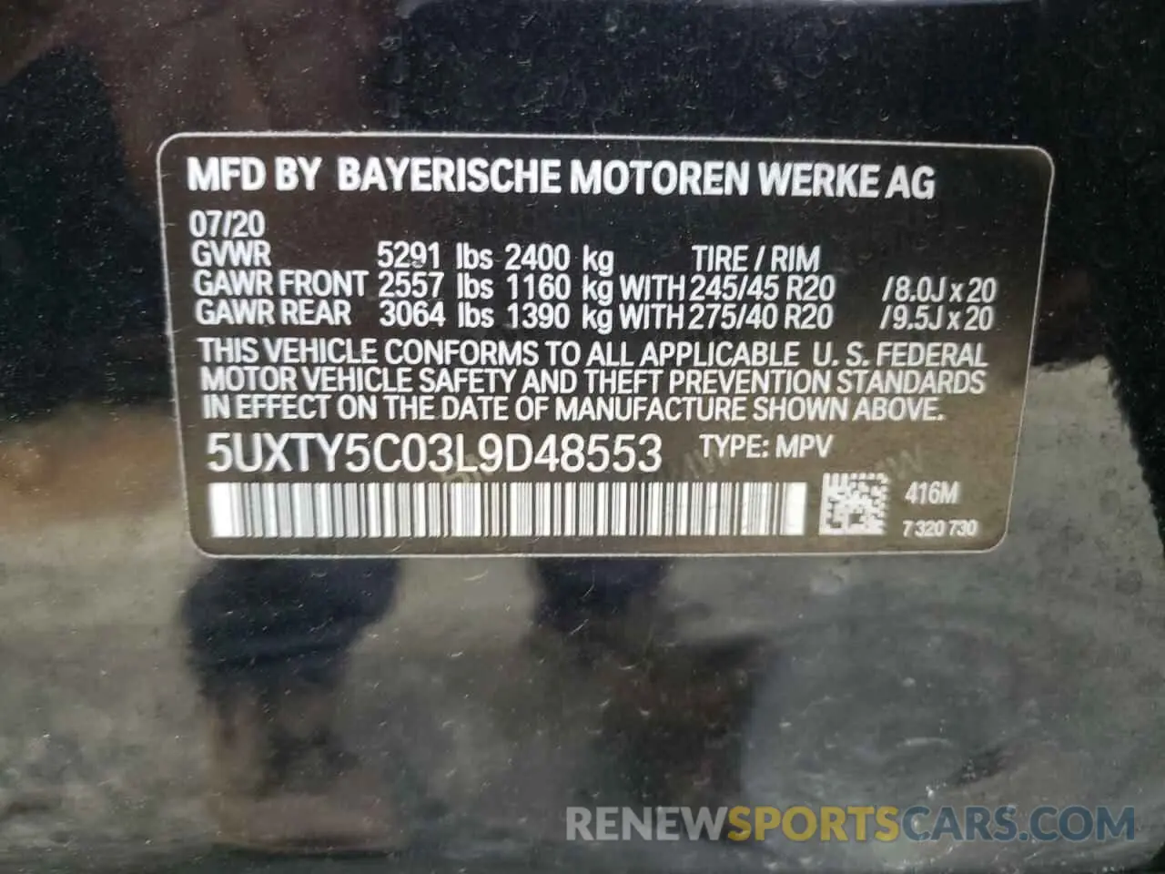 13 Photograph of a damaged car 5UXTY5C03L9D48553 BMW X3 2020