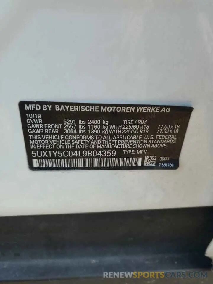 13 Photograph of a damaged car 5UXTY5C04L9B04359 BMW X3 2020