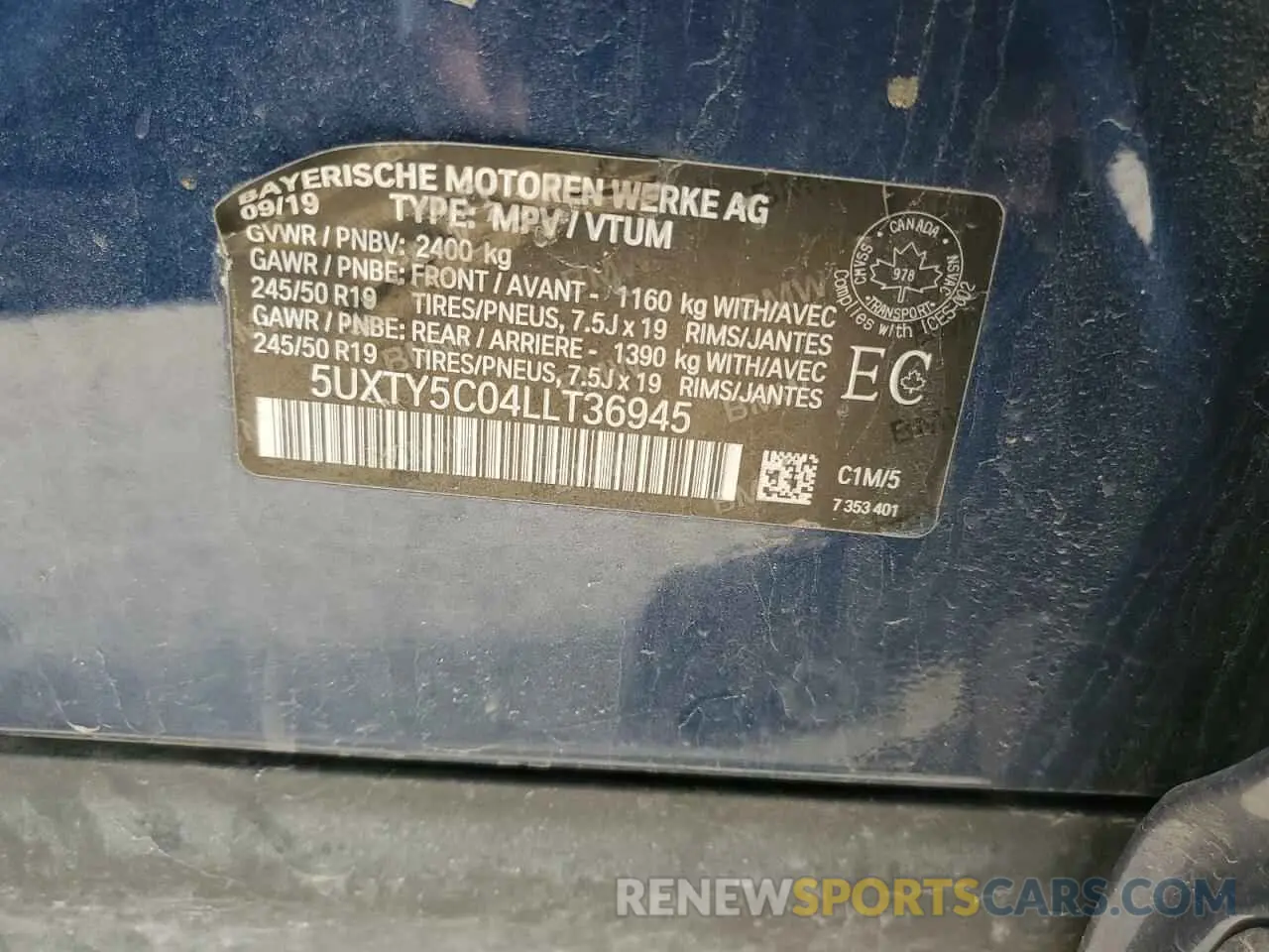 13 Photograph of a damaged car 5UXTY5C04LLT36945 BMW X3 2020
