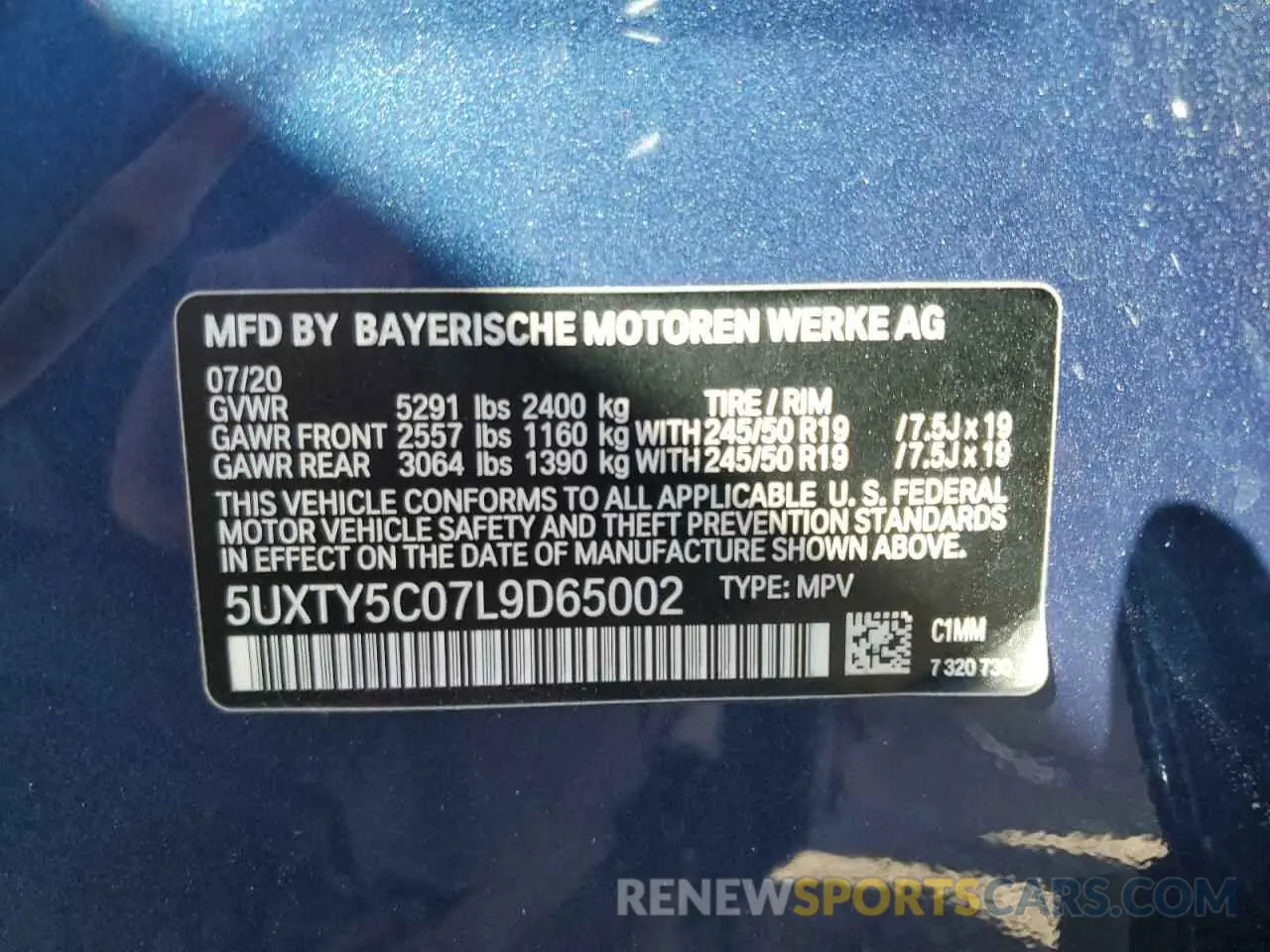 13 Photograph of a damaged car 5UXTY5C07L9D65002 BMW X3 2020