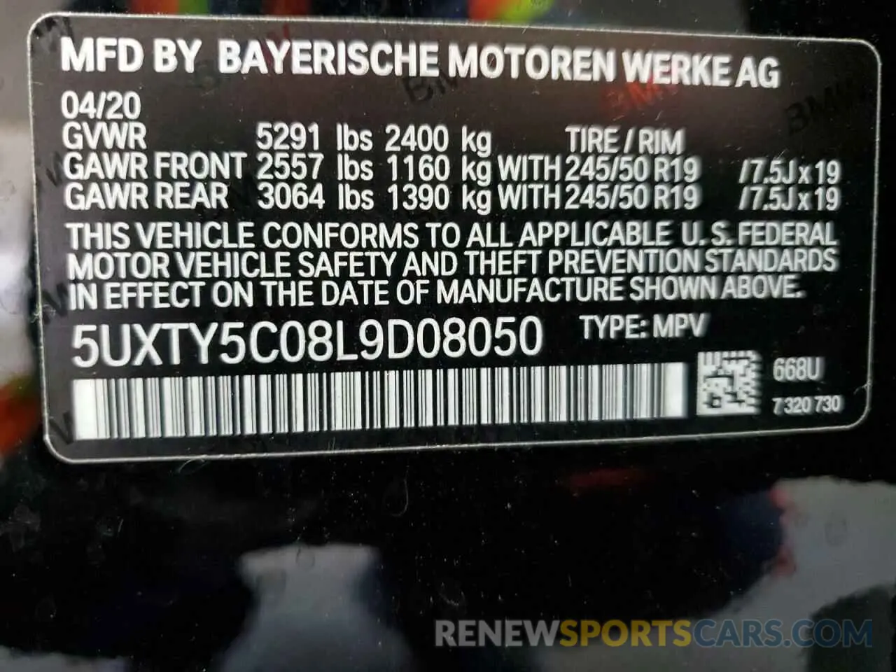 14 Photograph of a damaged car 5UXTY5C08L9D08050 BMW X3 2020