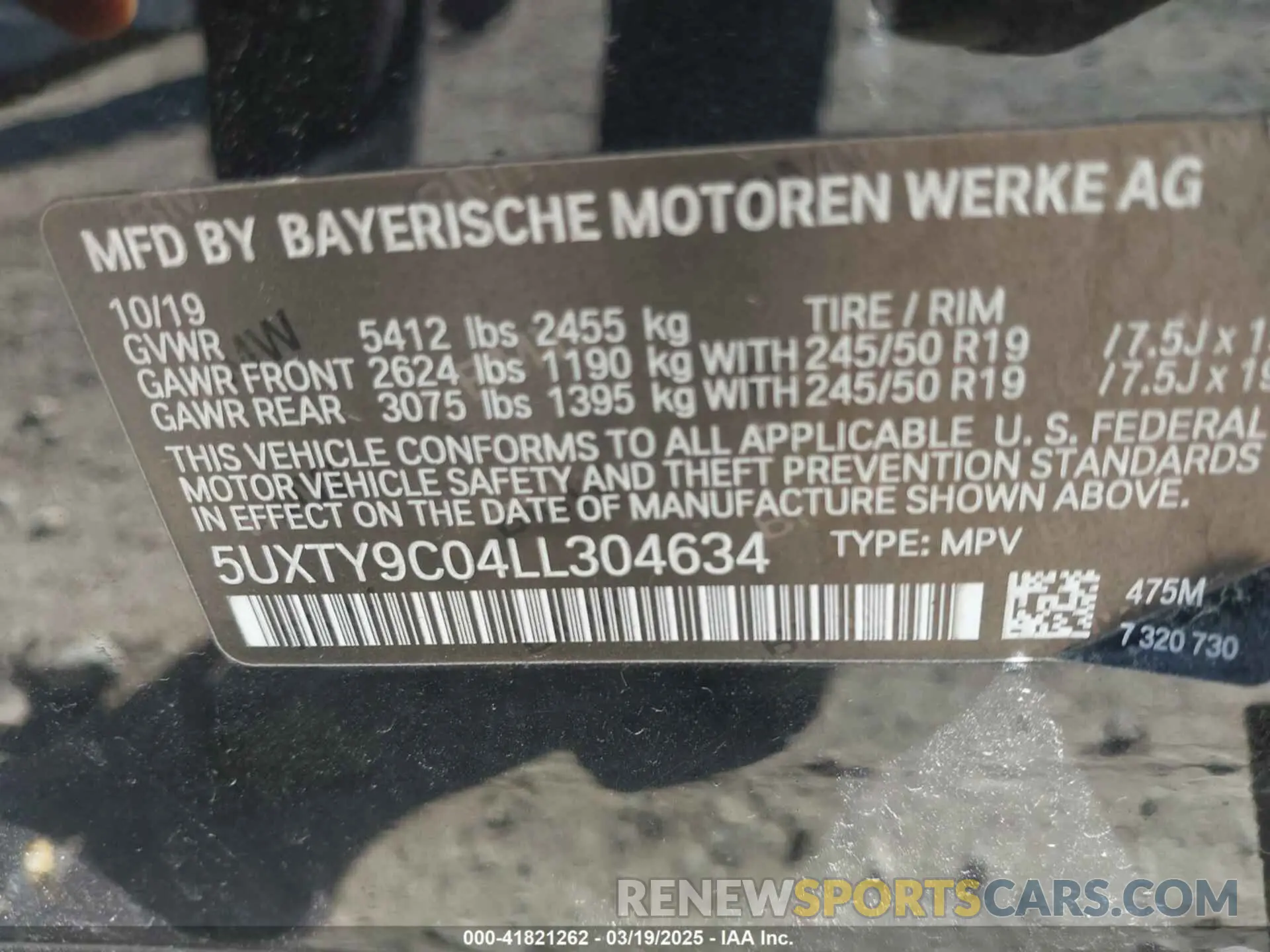 9 Photograph of a damaged car 5UXTY9C04LL304634 BMW X3 2020