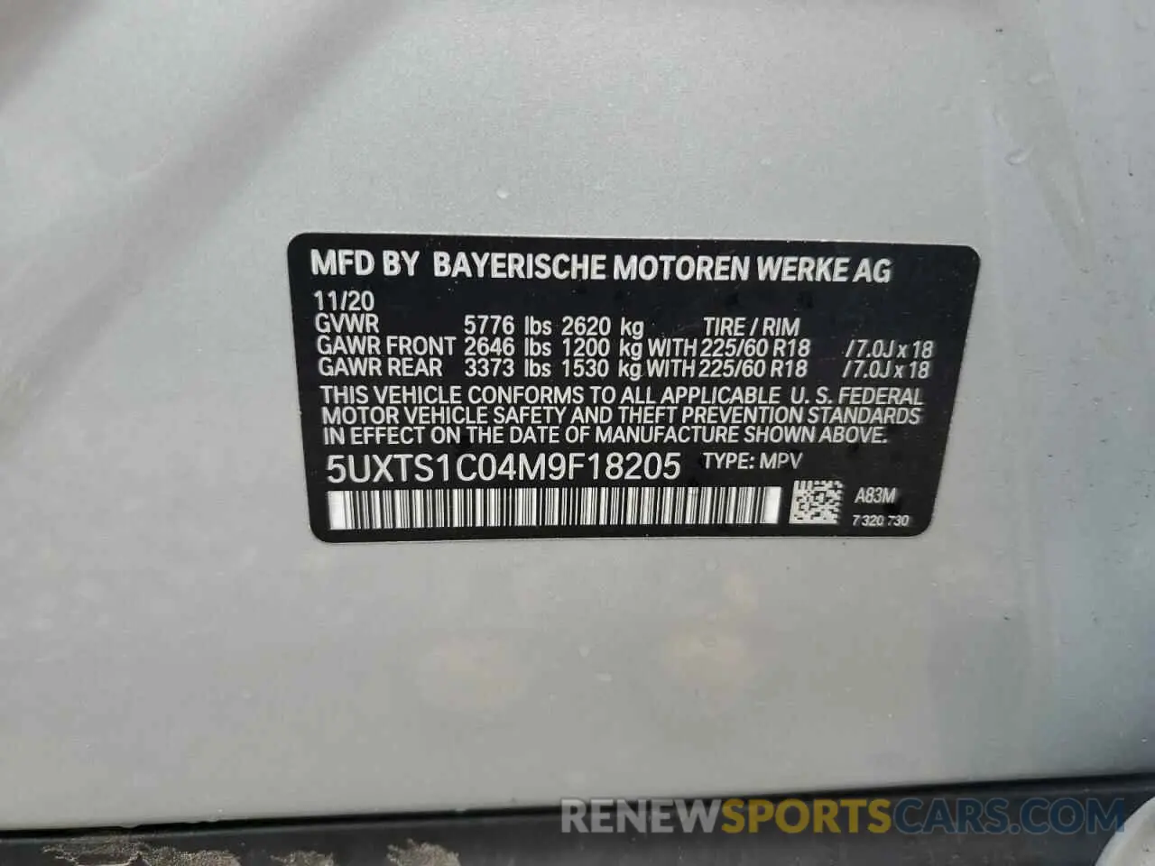 13 Photograph of a damaged car 5UXTS1C04M9F18205 BMW X3 2021