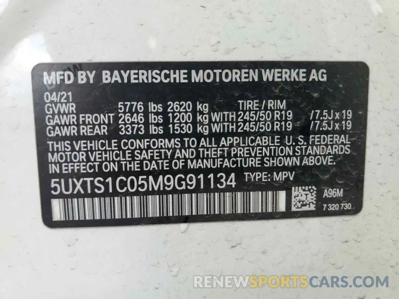 12 Photograph of a damaged car 5UXTS1C05M9G91134 BMW X3 2021