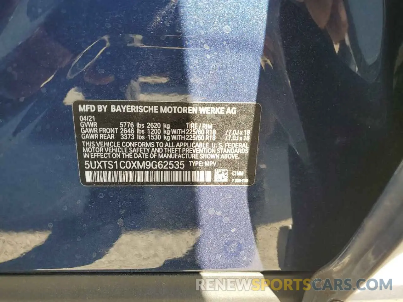 13 Photograph of a damaged car 5UXTS1C0XM9G62535 BMW X3 2021