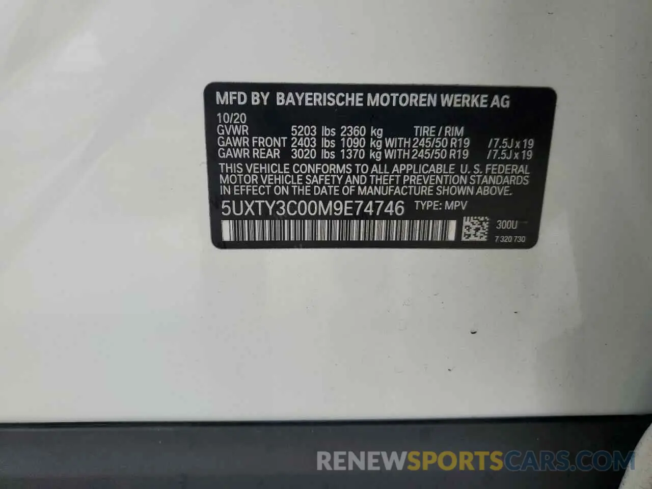13 Photograph of a damaged car 5UXTY3C00M9E74746 BMW X3 2021