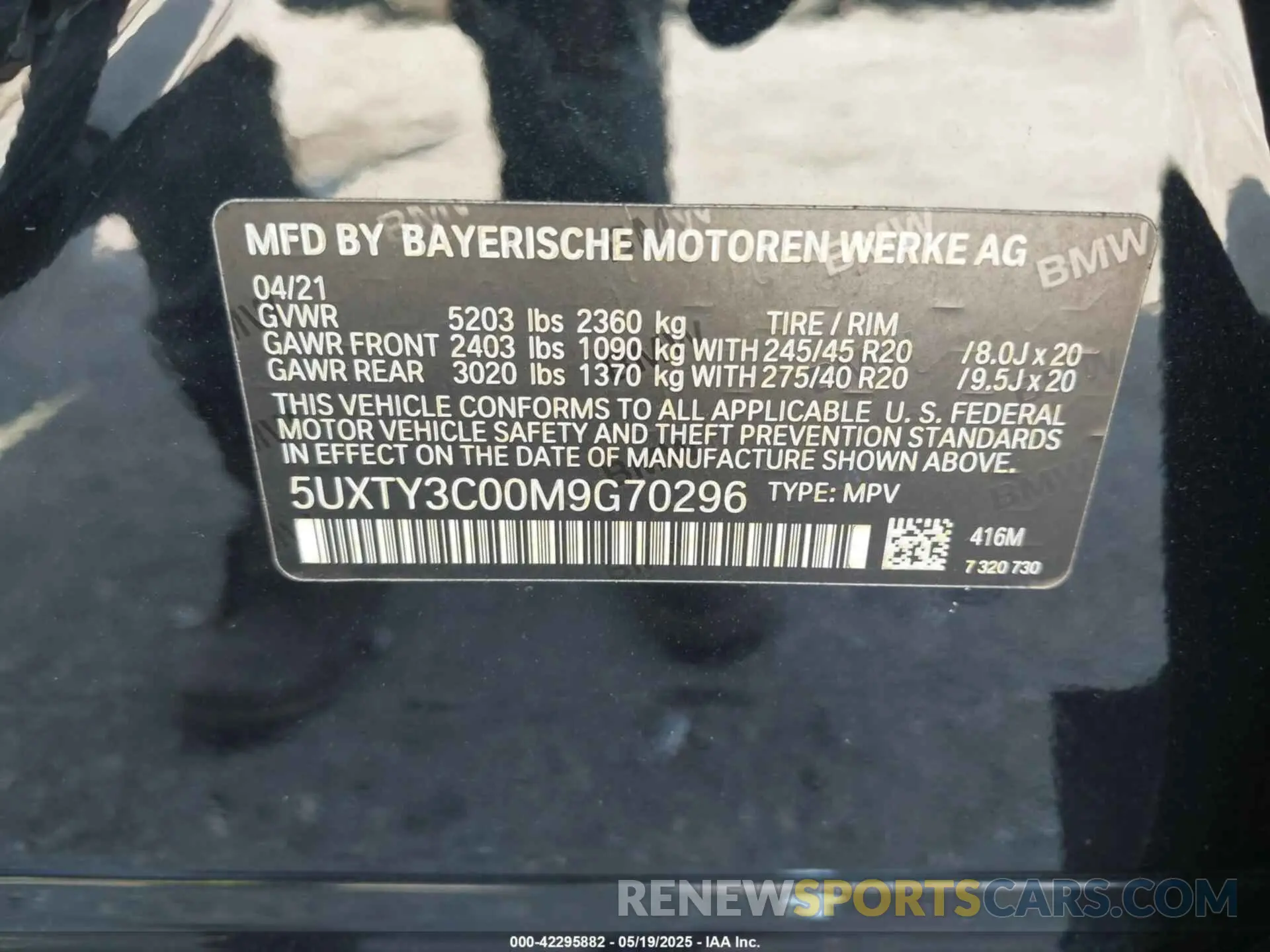 9 Photograph of a damaged car 5UXTY3C00M9G70296 BMW X3 2021