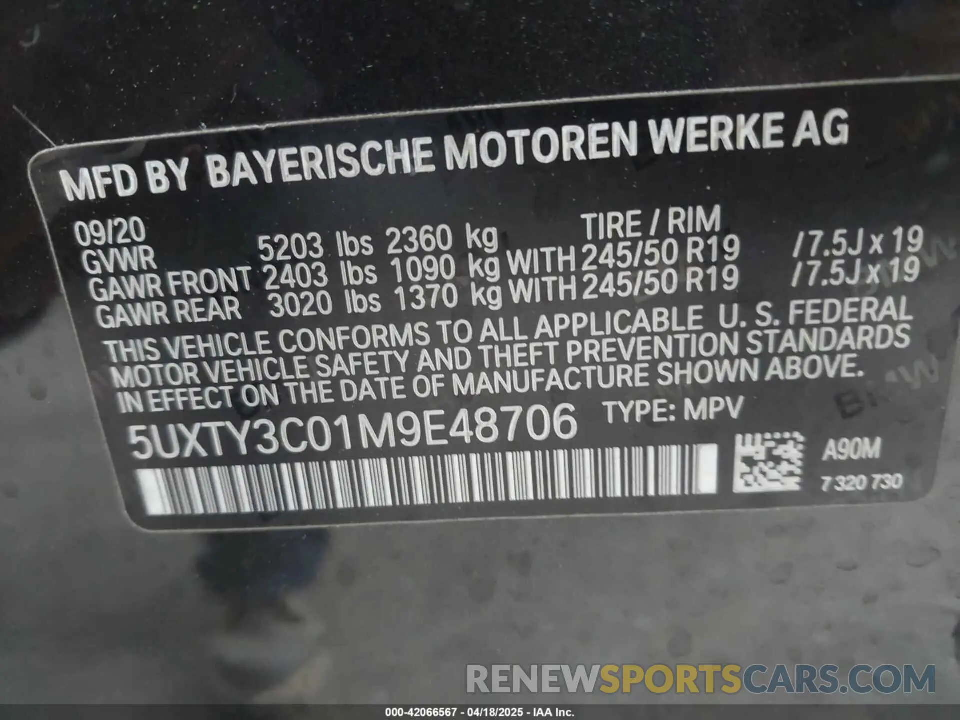 9 Photograph of a damaged car 5UXTY3C01M9E48706 BMW X3 2021