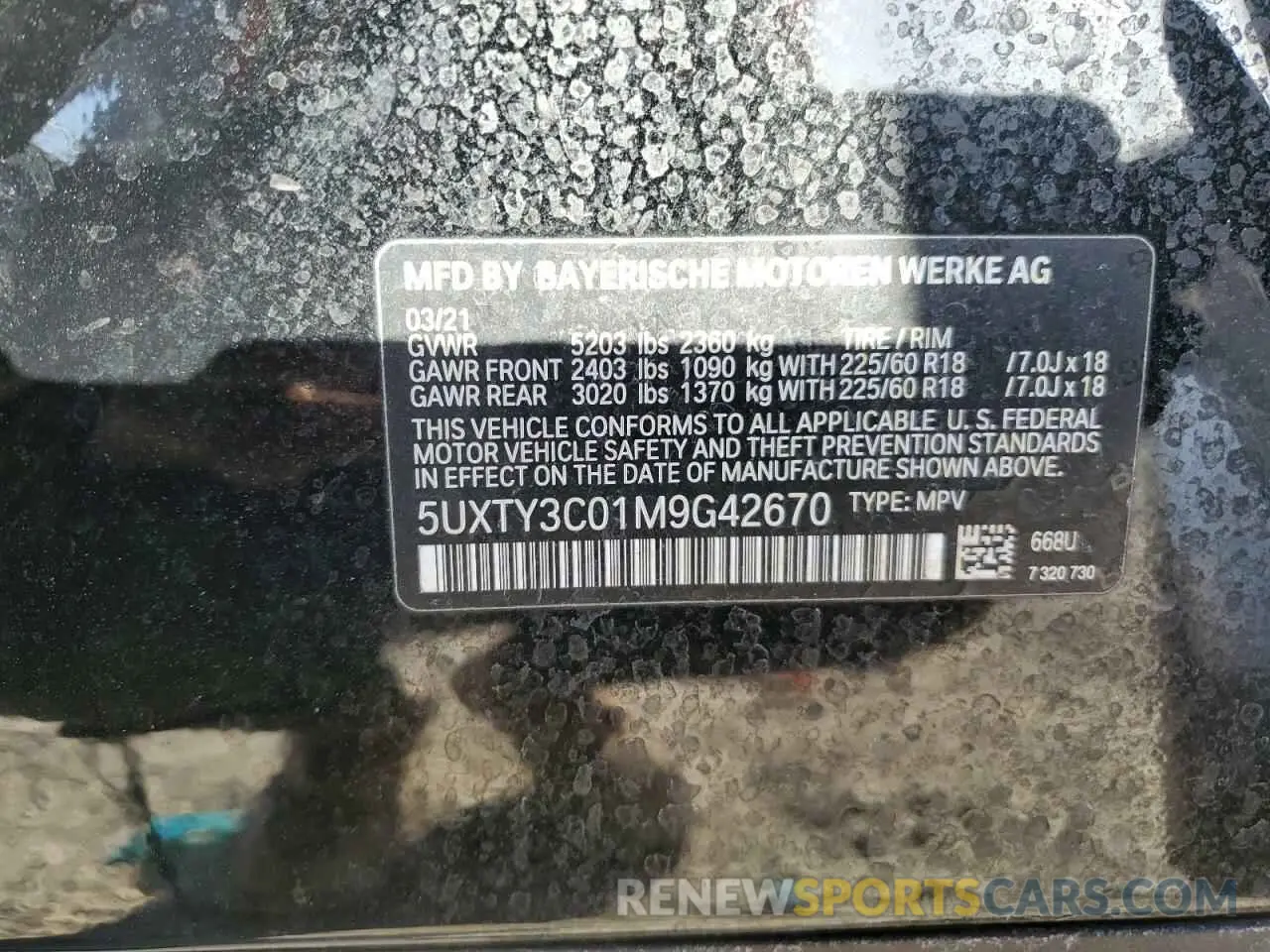 13 Photograph of a damaged car 5UXTY3C01M9G42670 BMW X3 2021