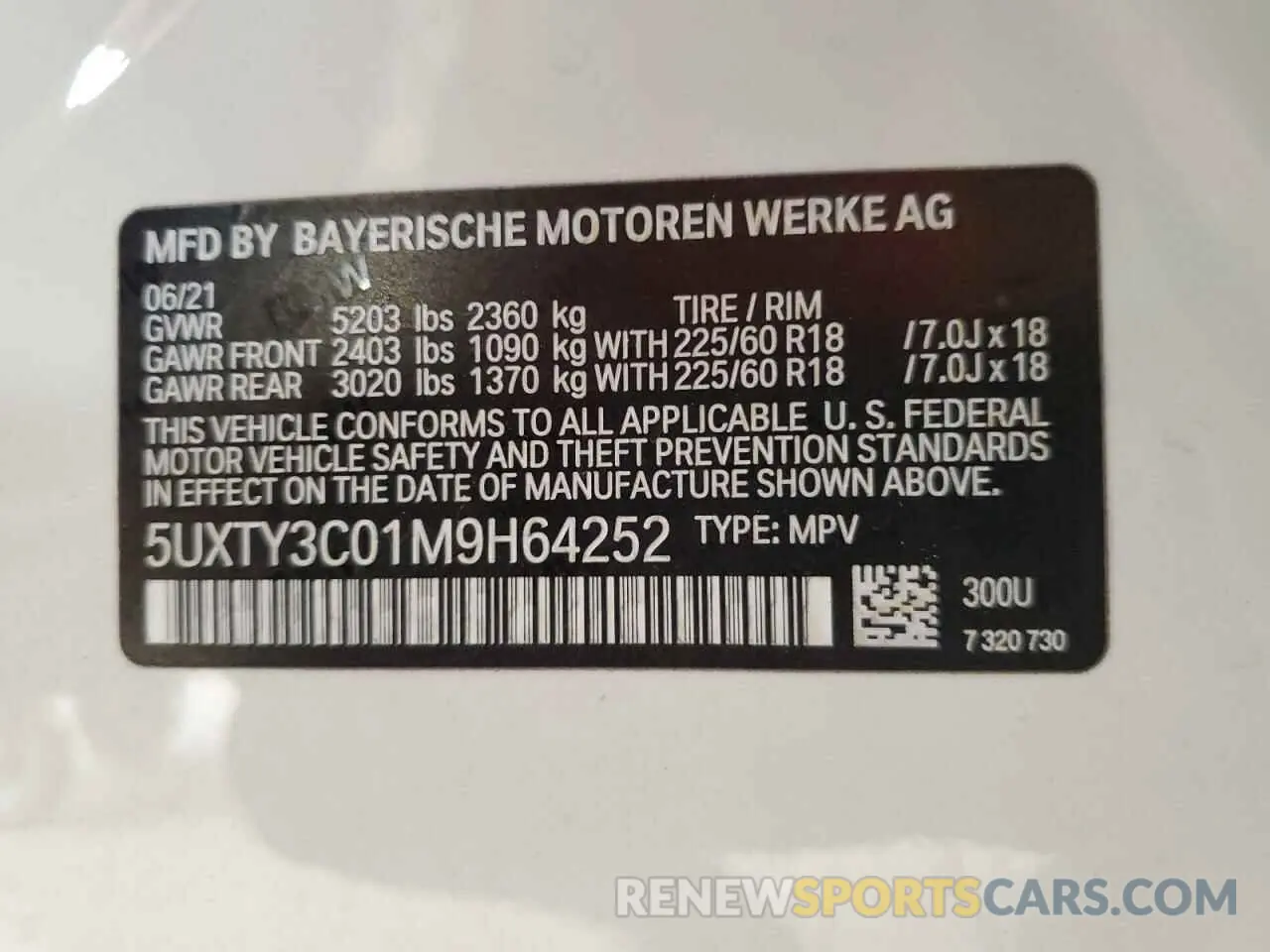 12 Photograph of a damaged car 5UXTY3C01M9H64252 BMW X3 2021