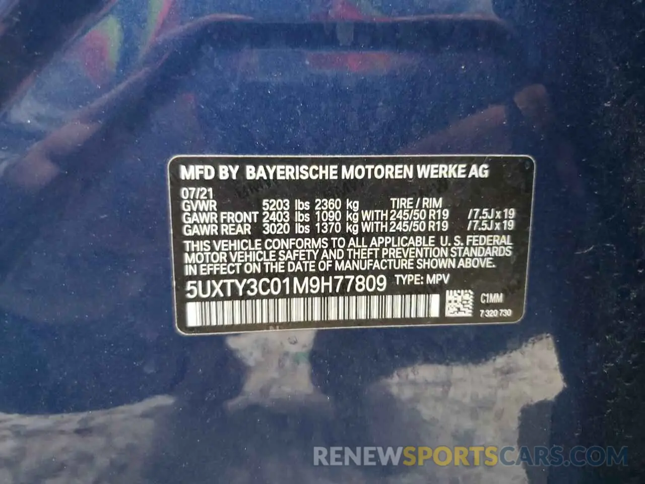 13 Photograph of a damaged car 5UXTY3C01M9H77809 BMW X3 2021