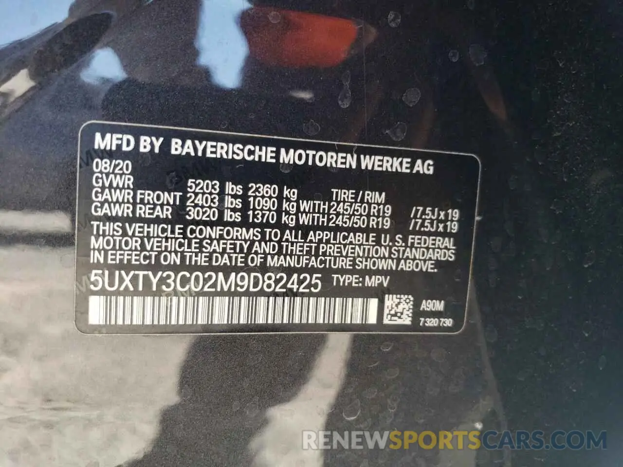13 Photograph of a damaged car 5UXTY3C02M9D82425 BMW X3 2021