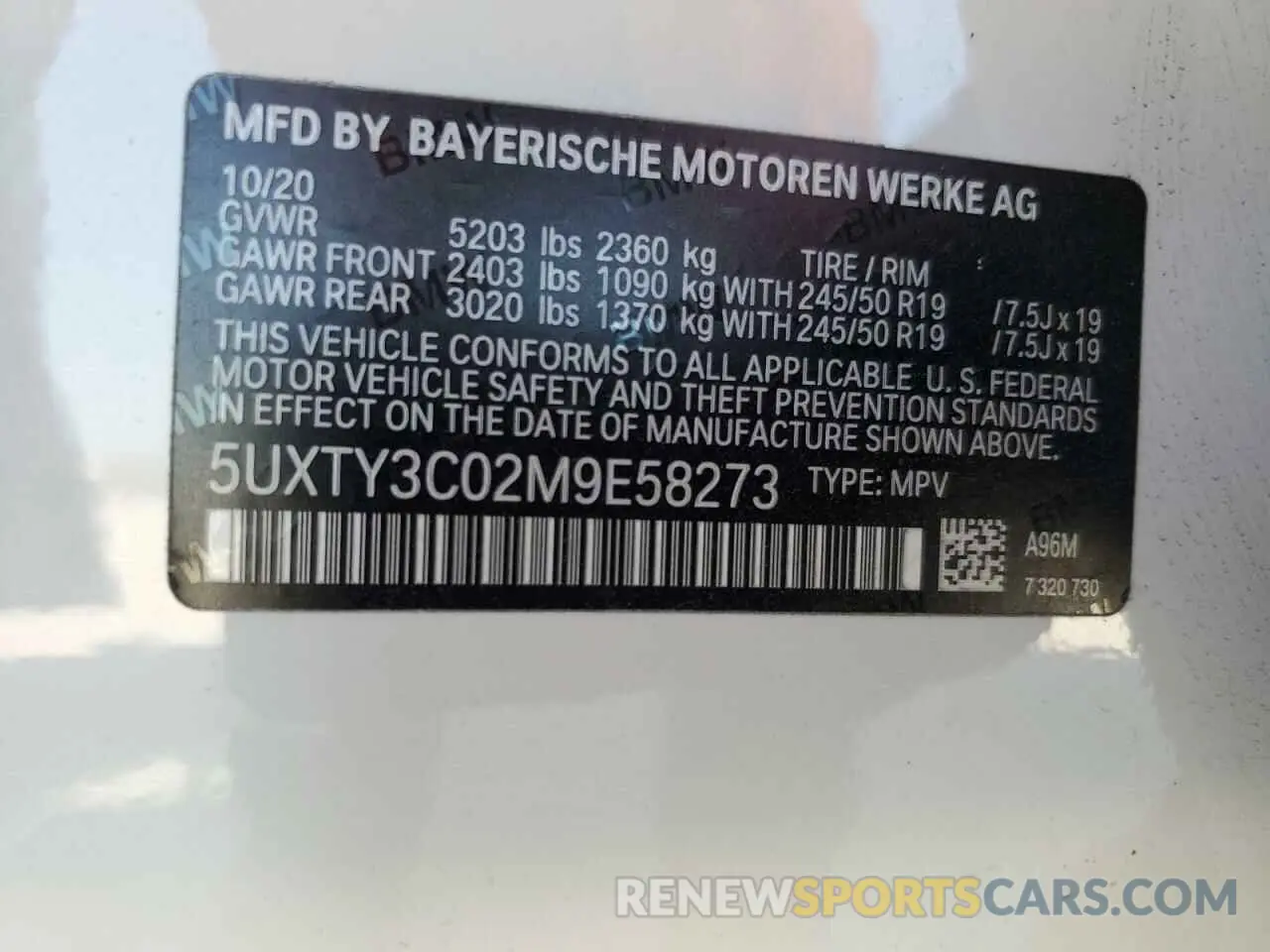 14 Photograph of a damaged car 5UXTY3C02M9E58273 BMW X3 2021