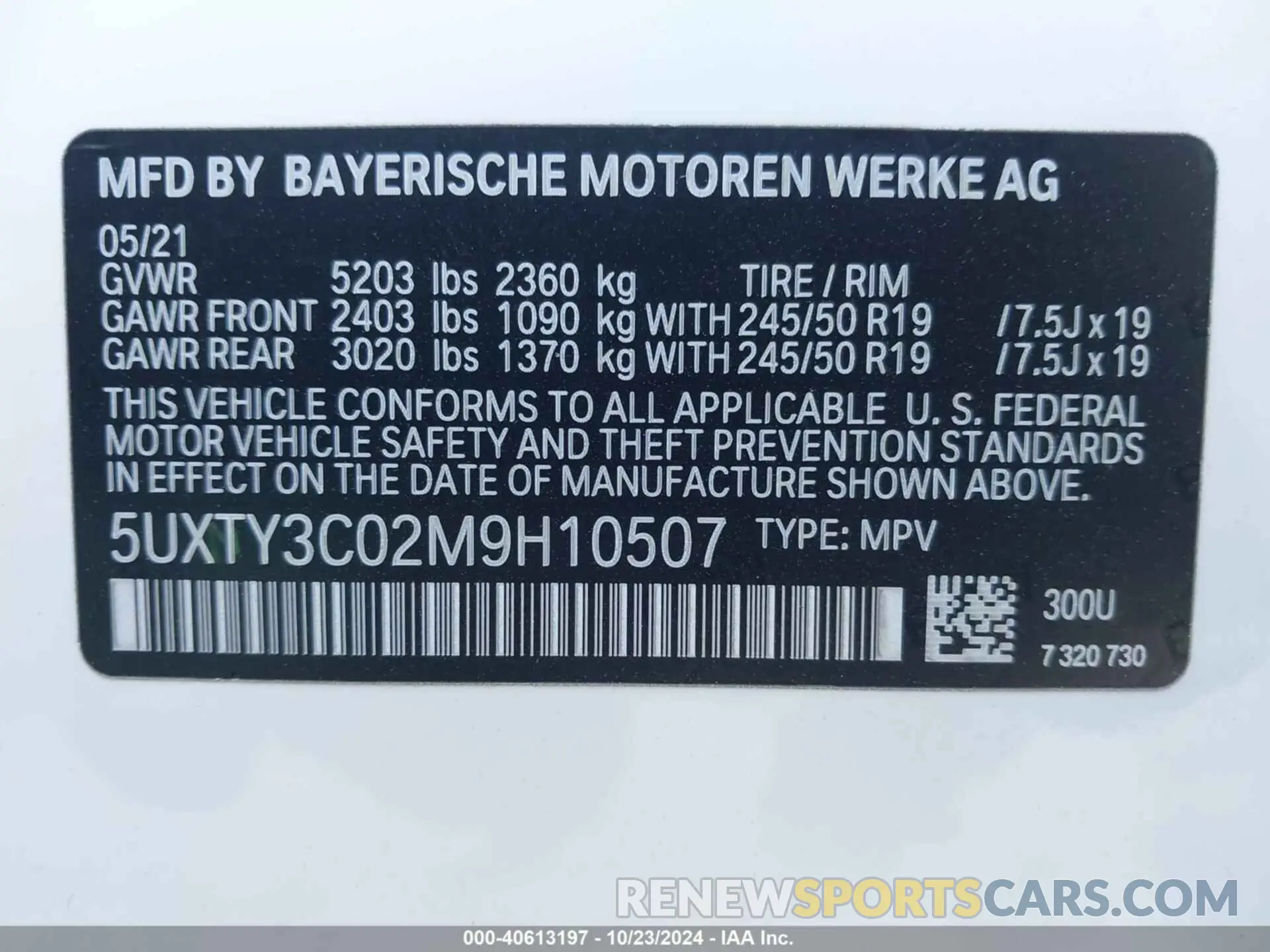 9 Photograph of a damaged car 5UXTY3C02M9H10507 BMW X3 2021