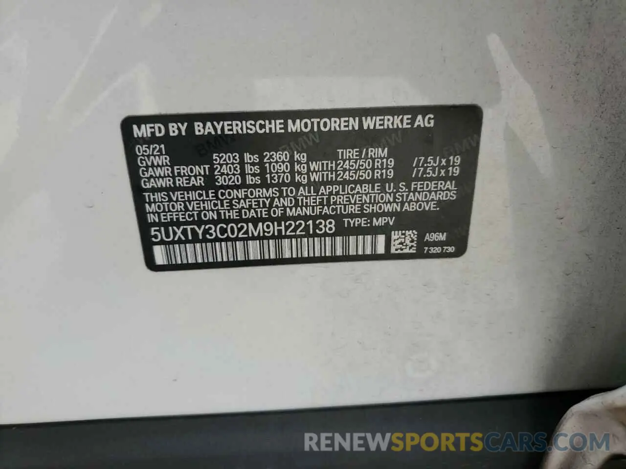 15 Photograph of a damaged car 5UXTY3C02M9H22138 BMW X3 2021