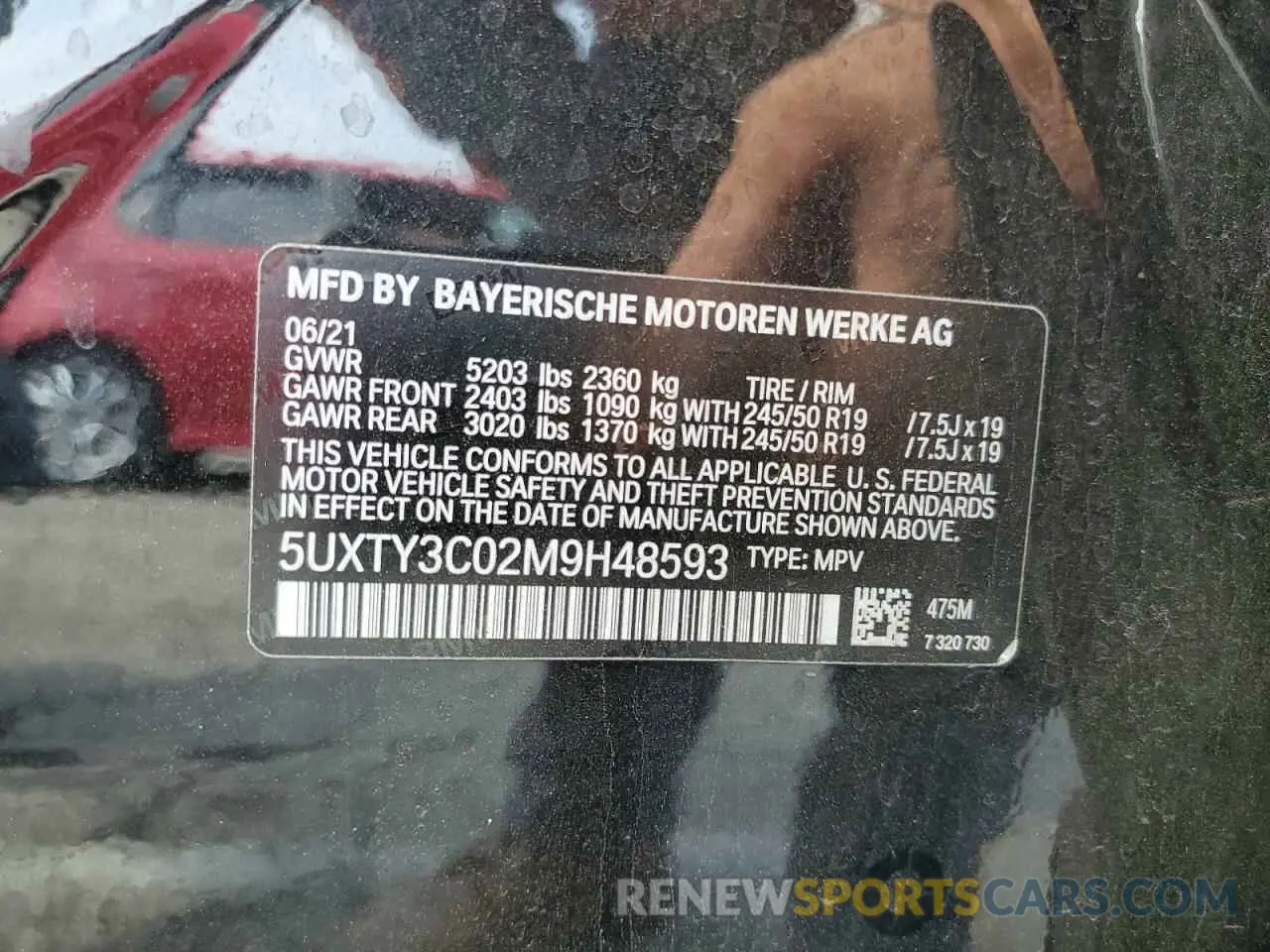 14 Photograph of a damaged car 5UXTY3C02M9H48593 BMW X3 2021