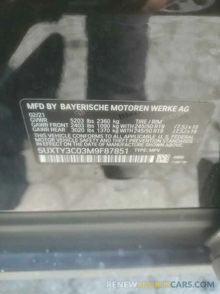 13 Photograph of a damaged car 5UXTY3C03M9F87851 BMW X3 2021