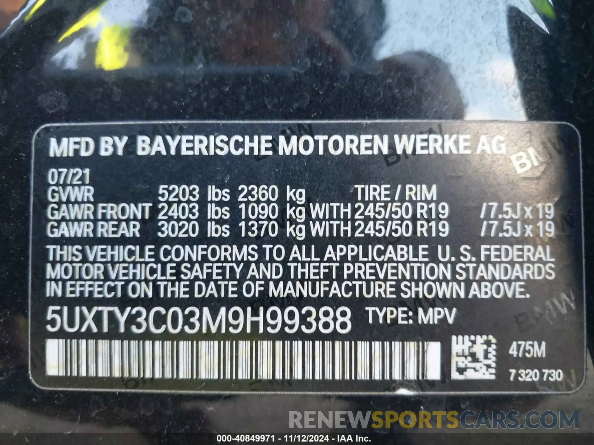 9 Photograph of a damaged car 5UXTY3C03M9H99388 BMW X3 2021