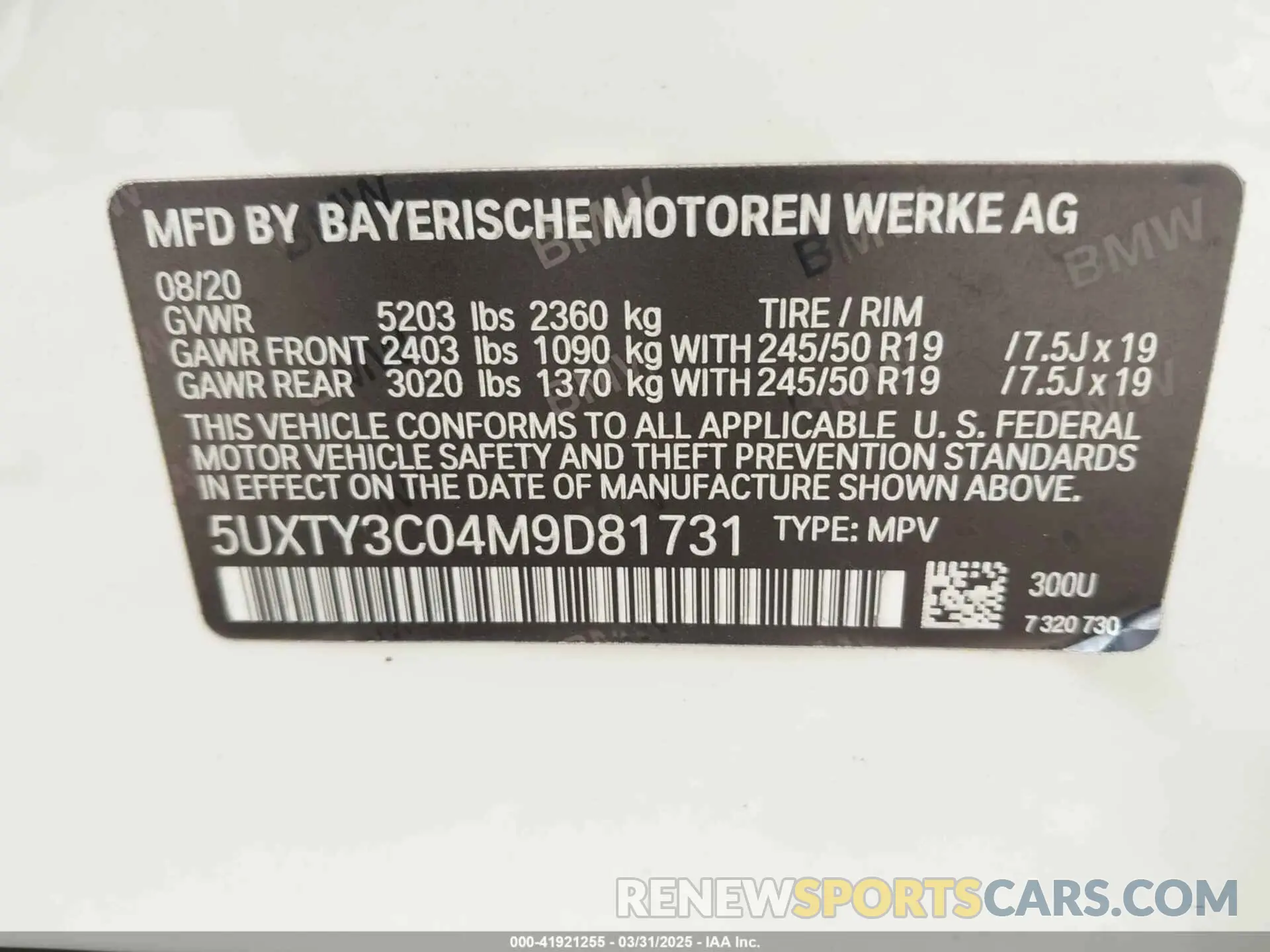 9 Photograph of a damaged car 5UXTY3C04M9D81731 BMW X3 2021