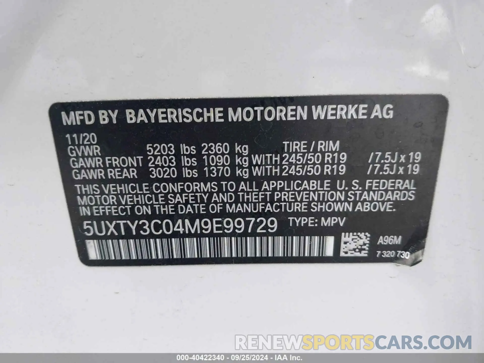 9 Photograph of a damaged car 5UXTY3C04M9E99729 BMW X3 2021