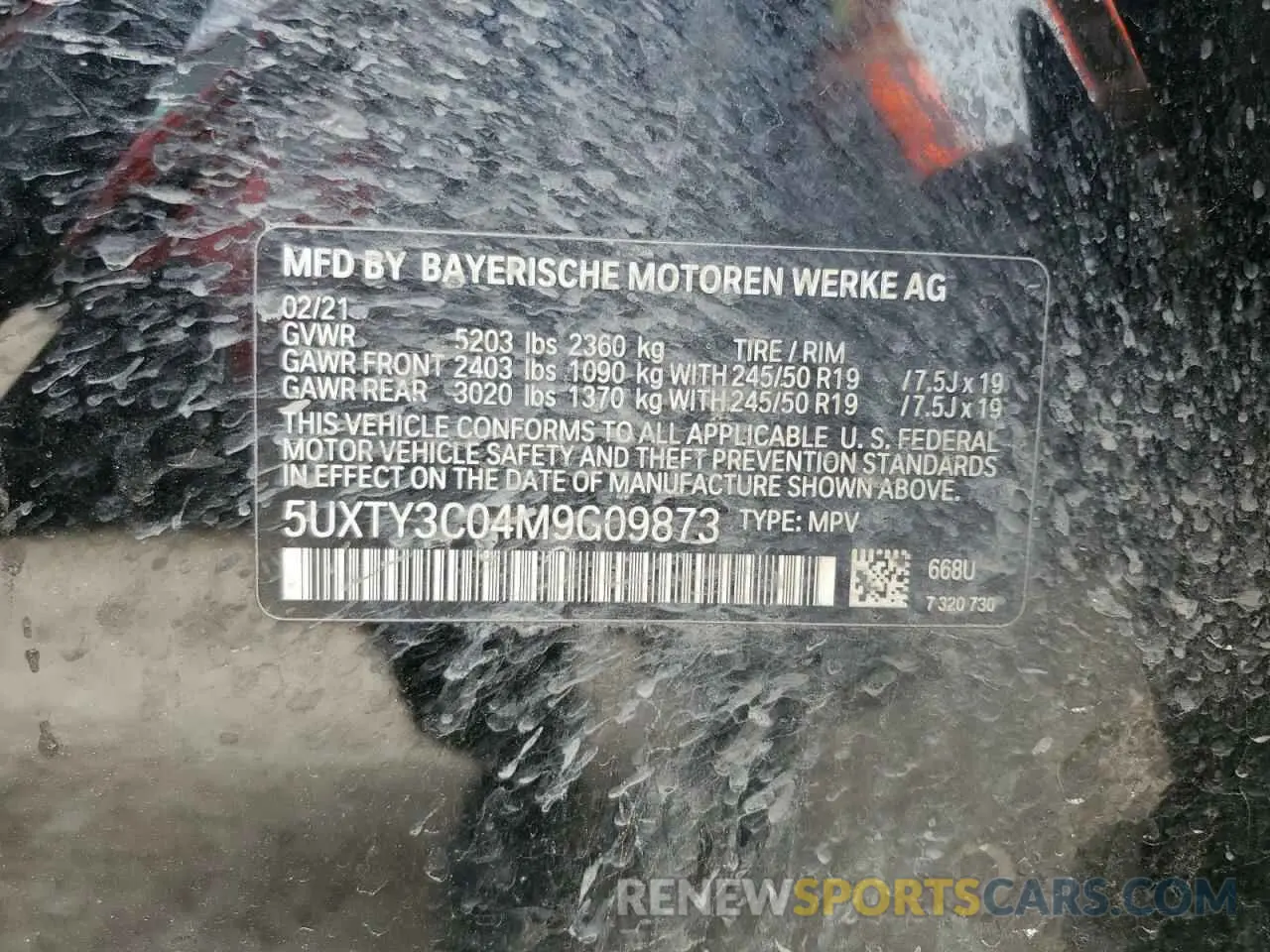 13 Photograph of a damaged car 5UXTY3C04M9G09873 BMW X3 2021