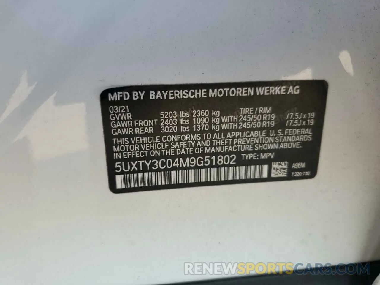 13 Photograph of a damaged car 5UXTY3C04M9G51802 BMW X3 2021