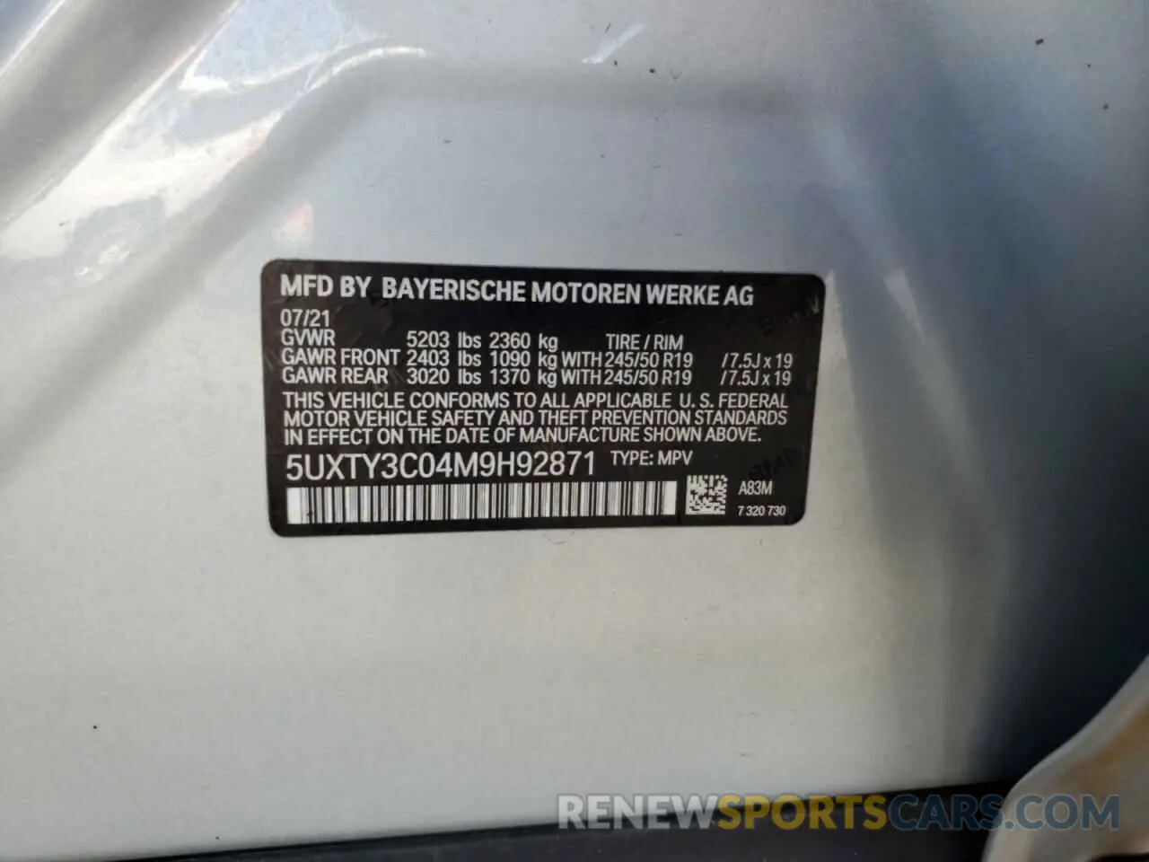 14 Photograph of a damaged car 5UXTY3C04M9H92871 BMW X3 2021