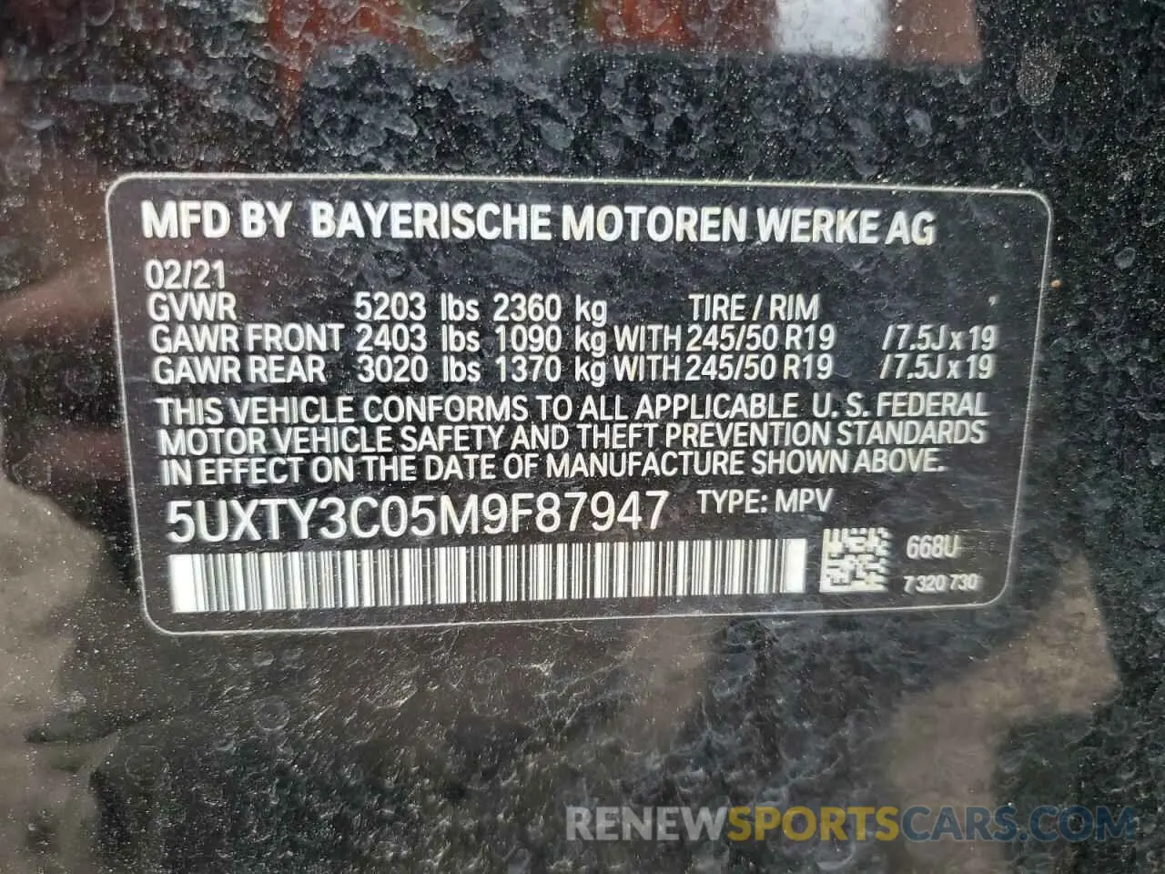 14 Photograph of a damaged car 5UXTY3C05M9F87947 BMW X3 2021