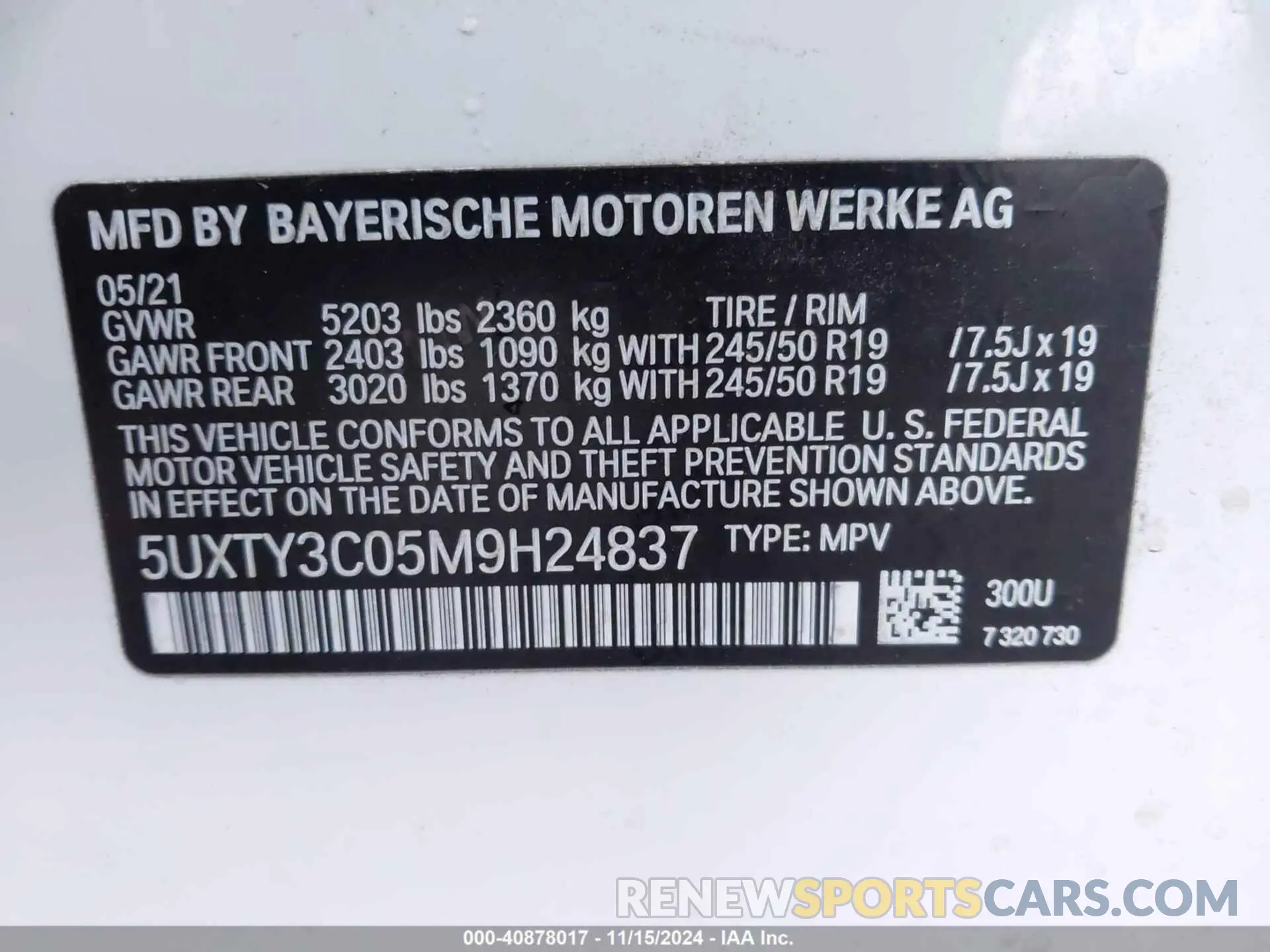 9 Photograph of a damaged car 5UXTY3C05M9H24837 BMW X3 2021