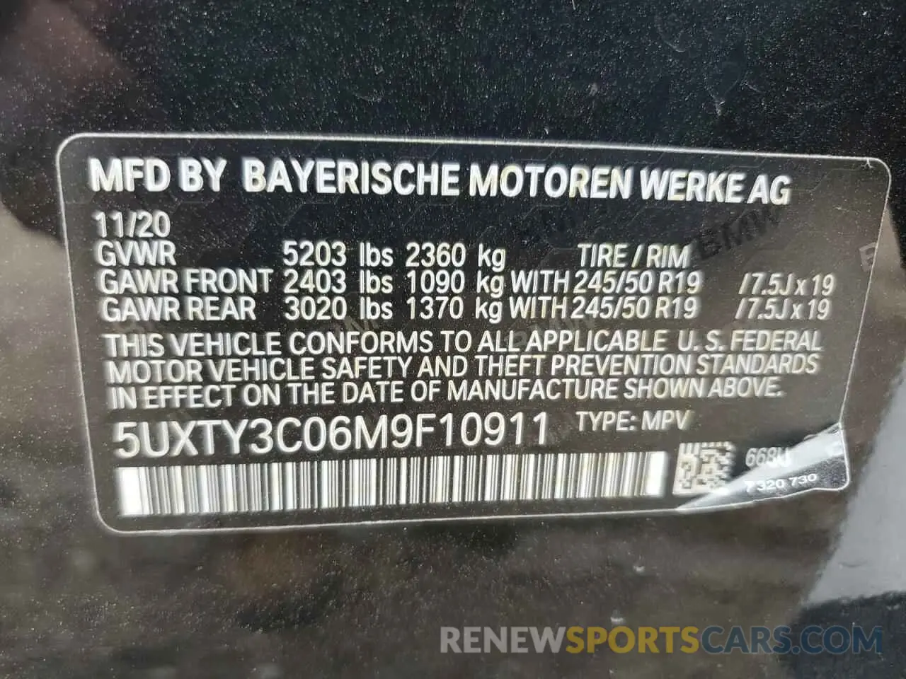 13 Photograph of a damaged car 5UXTY3C06M9F10911 BMW X3 2021