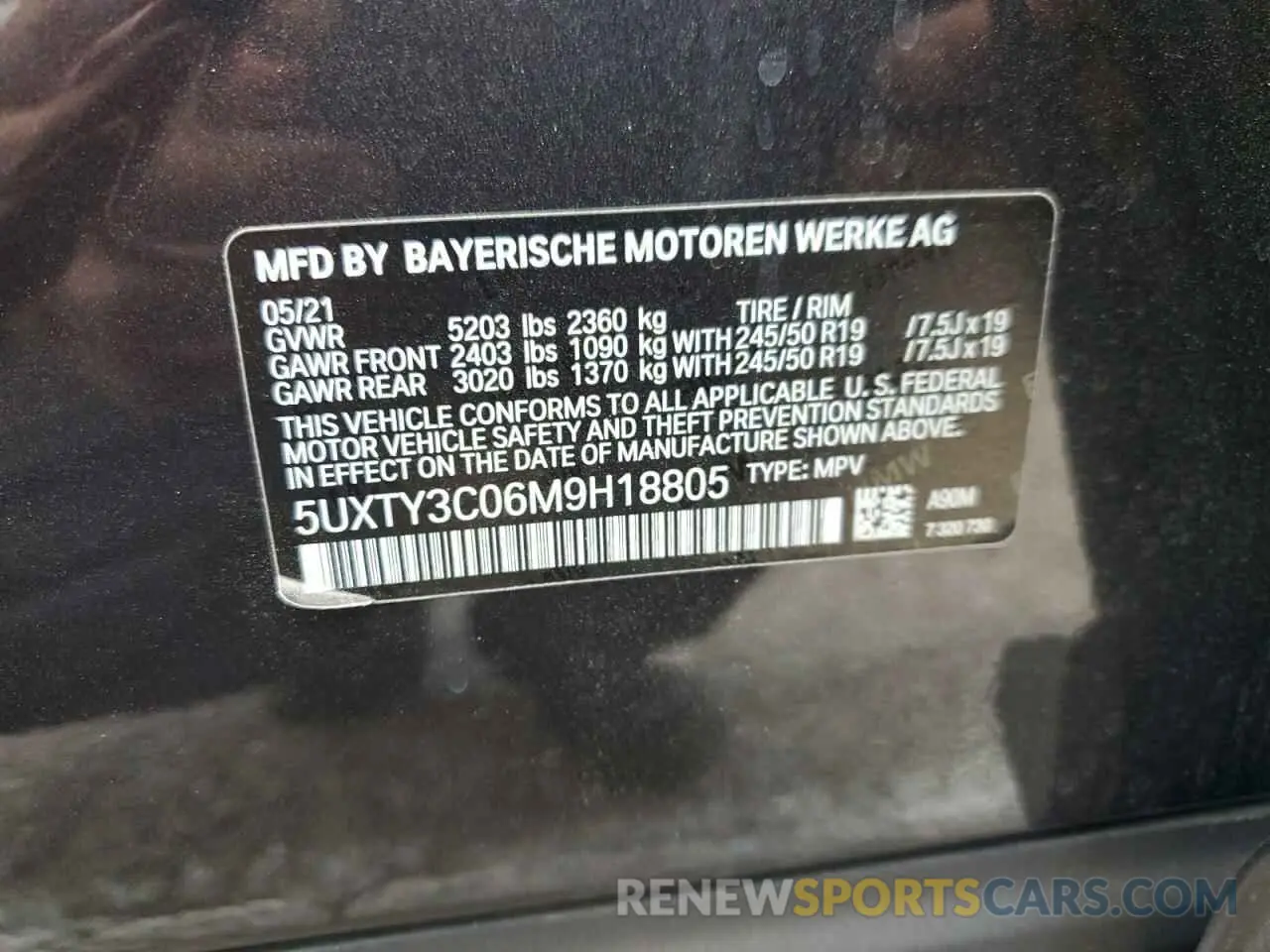 14 Photograph of a damaged car 5UXTY3C06M9H18805 BMW X3 2021