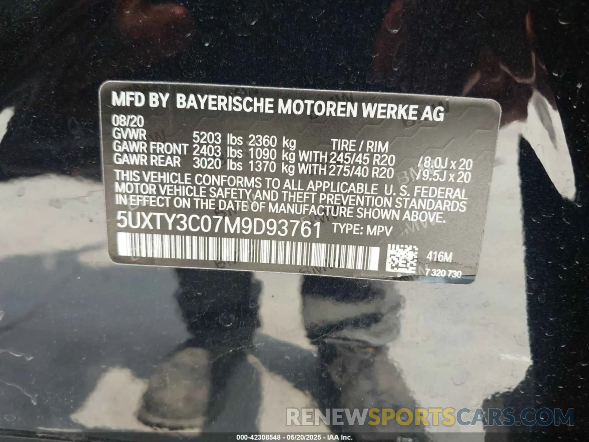 9 Photograph of a damaged car 5UXTY3C07M9D93761 BMW X3 2021
