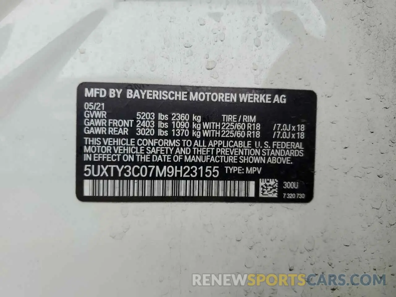 14 Photograph of a damaged car 5UXTY3C07M9H23155 BMW X3 2021