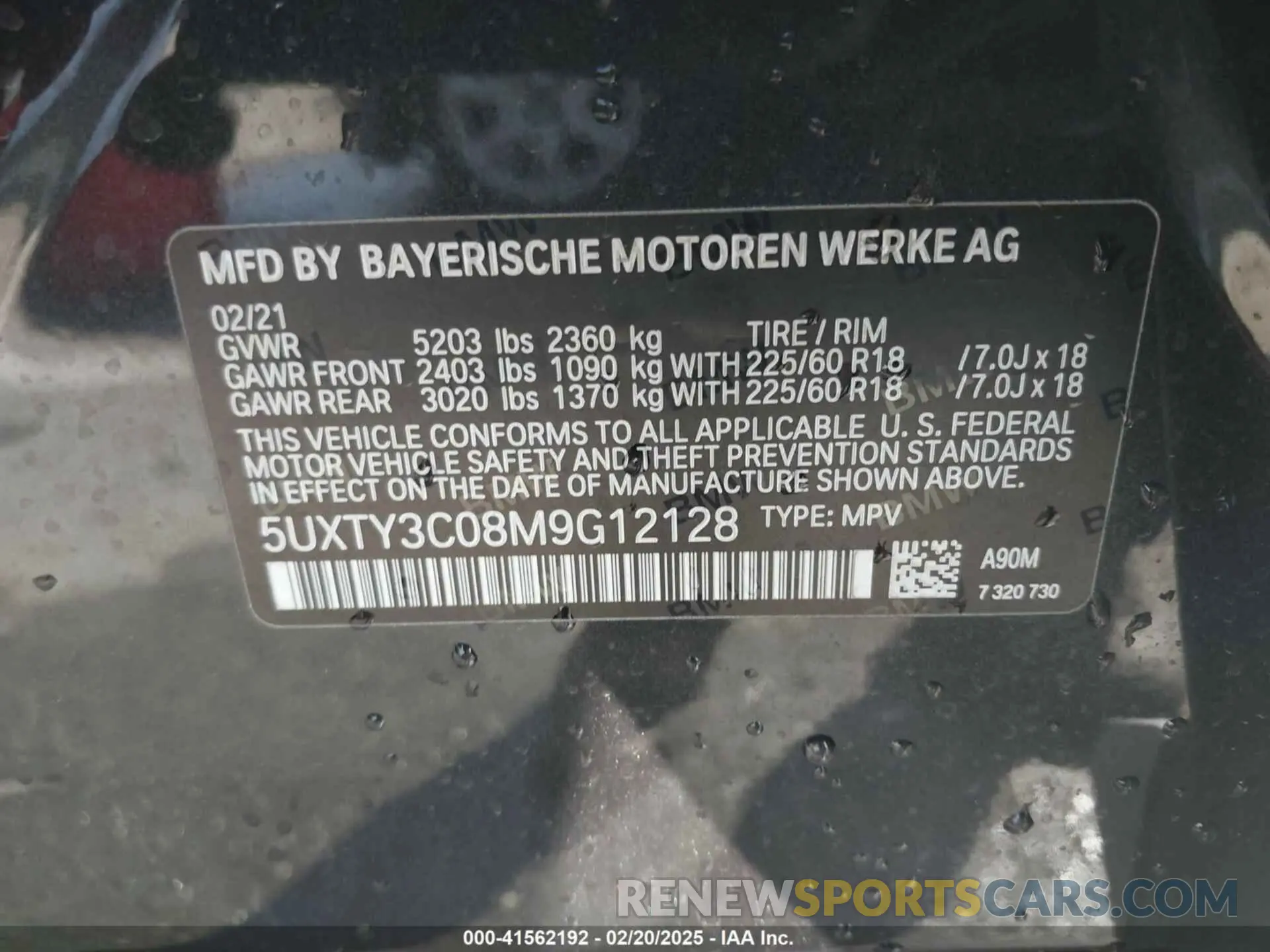 9 Photograph of a damaged car 5UXTY3C08M9G12128 BMW X3 2021