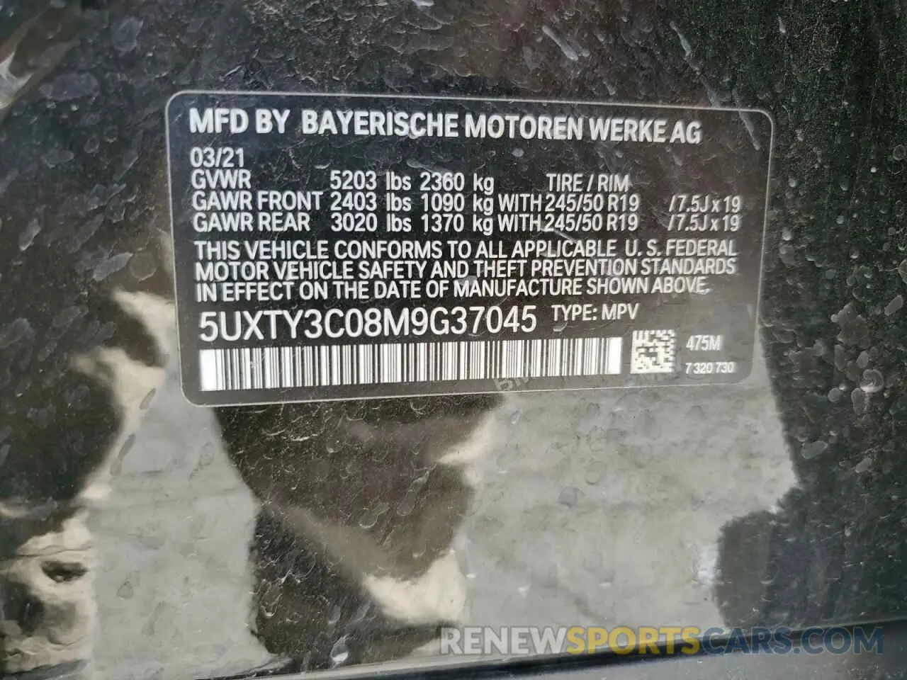 14 Photograph of a damaged car 5UXTY3C08M9G37045 BMW X3 2021
