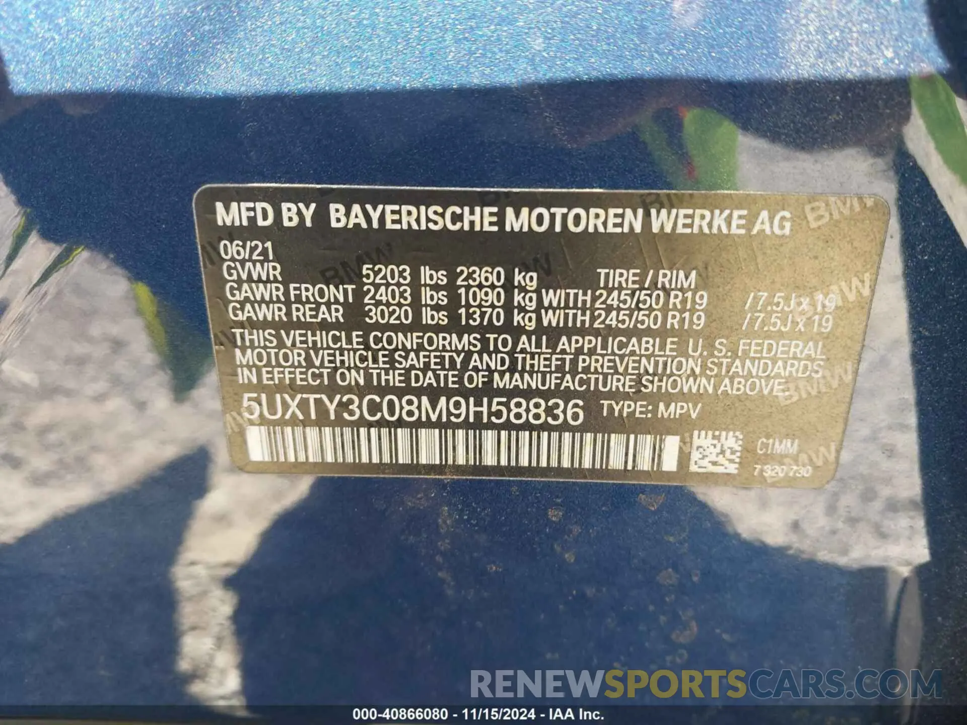9 Photograph of a damaged car 5UXTY3C08M9H58836 BMW X3 2021