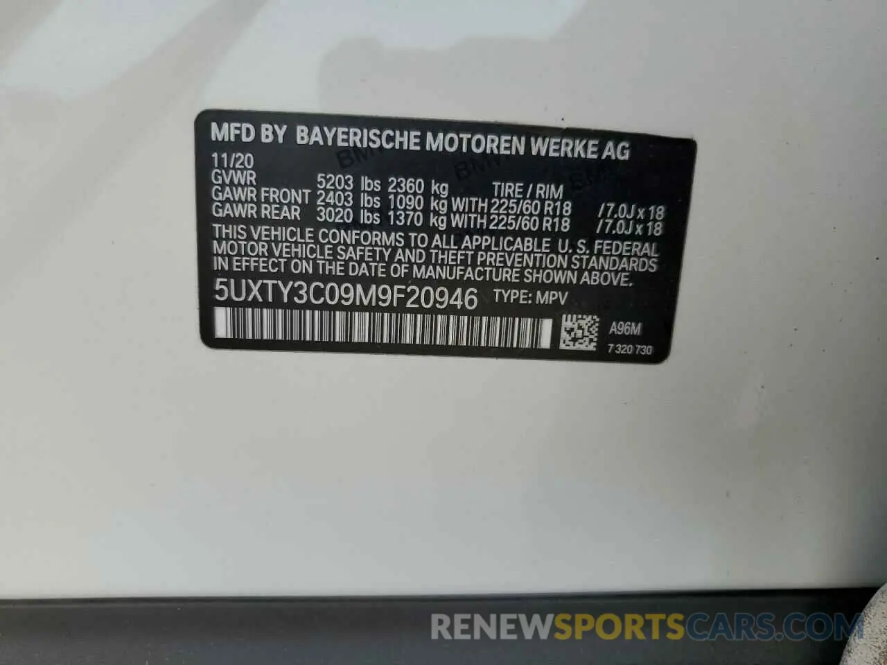 13 Photograph of a damaged car 5UXTY3C09M9F20946 BMW X3 2021