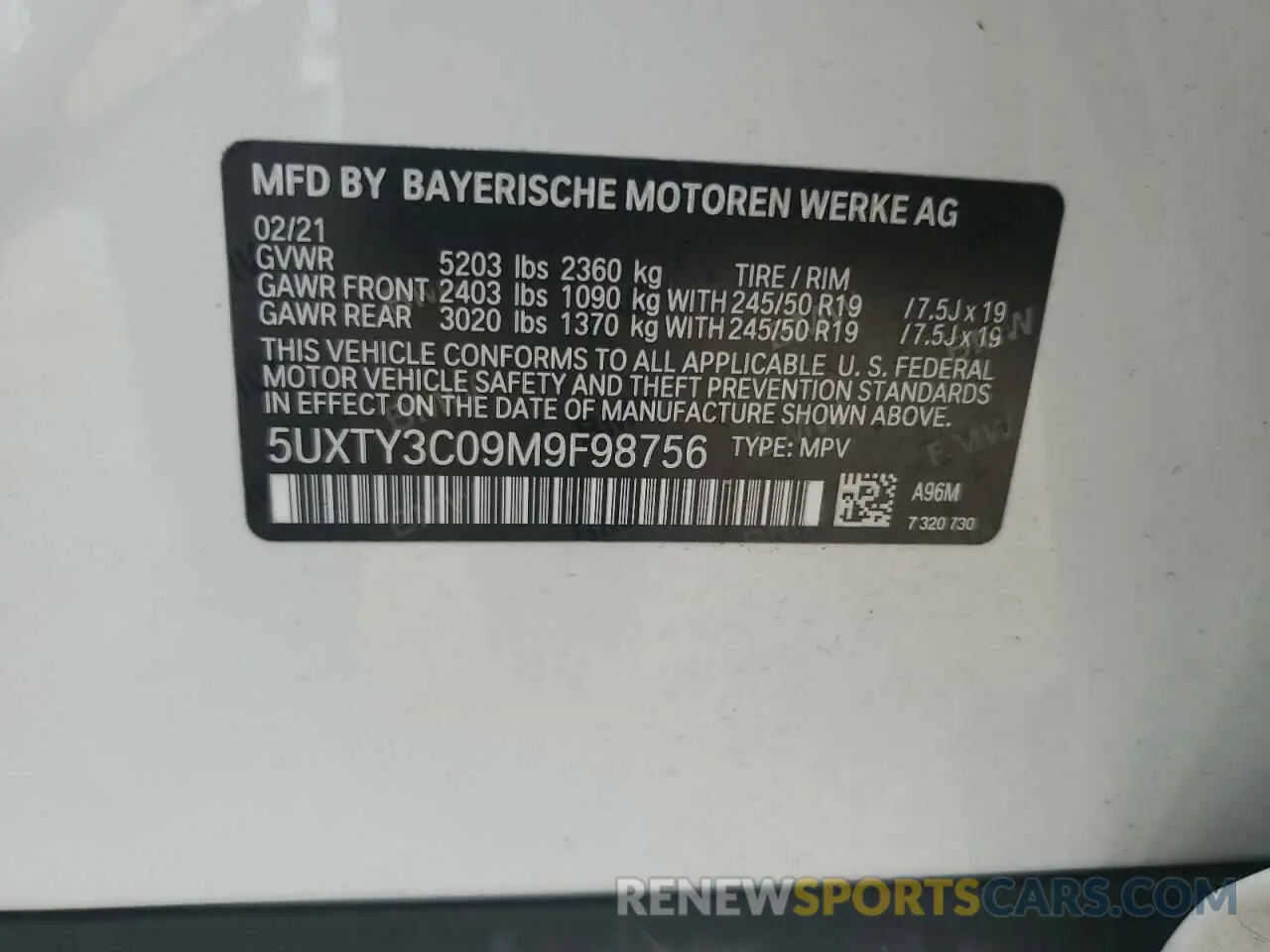 14 Photograph of a damaged car 5UXTY3C09M9F98756 BMW X3 2021