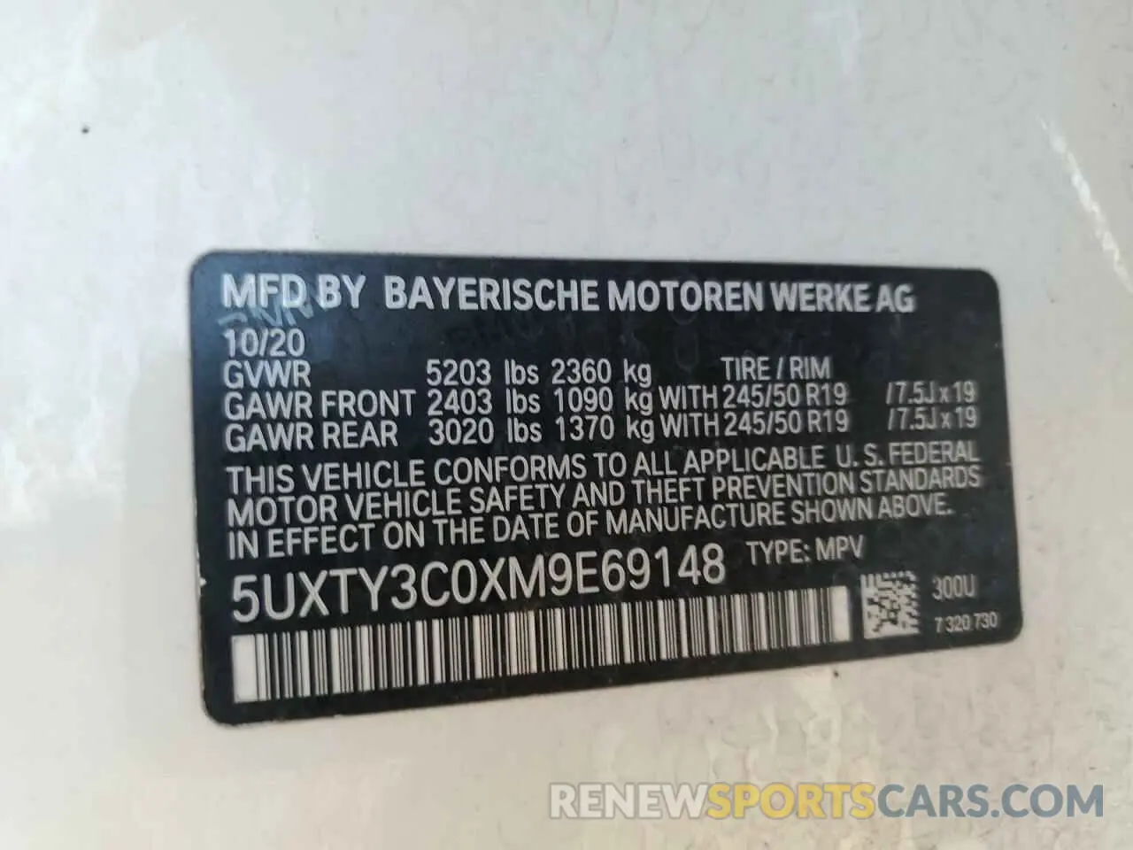 13 Photograph of a damaged car 5UXTY3C0XM9E69148 BMW X3 2021