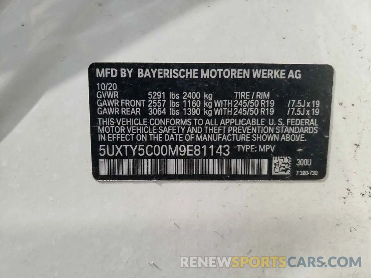 10 Photograph of a damaged car 5UXTY5C00M9E81143 BMW X3 2021