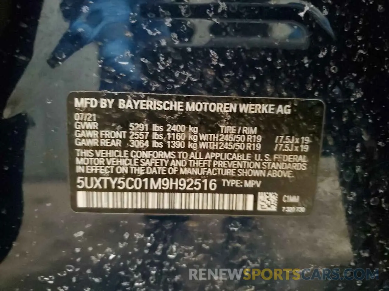 15 Photograph of a damaged car 5UXTY5C01M9H92516 BMW X3 2021