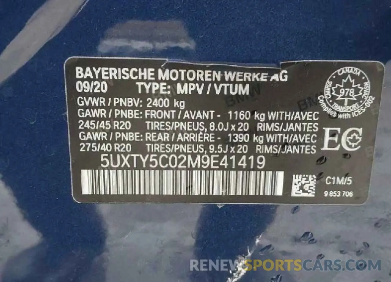 10 Photograph of a damaged car 5UXTY5C02M9E41419 BMW X3 2021