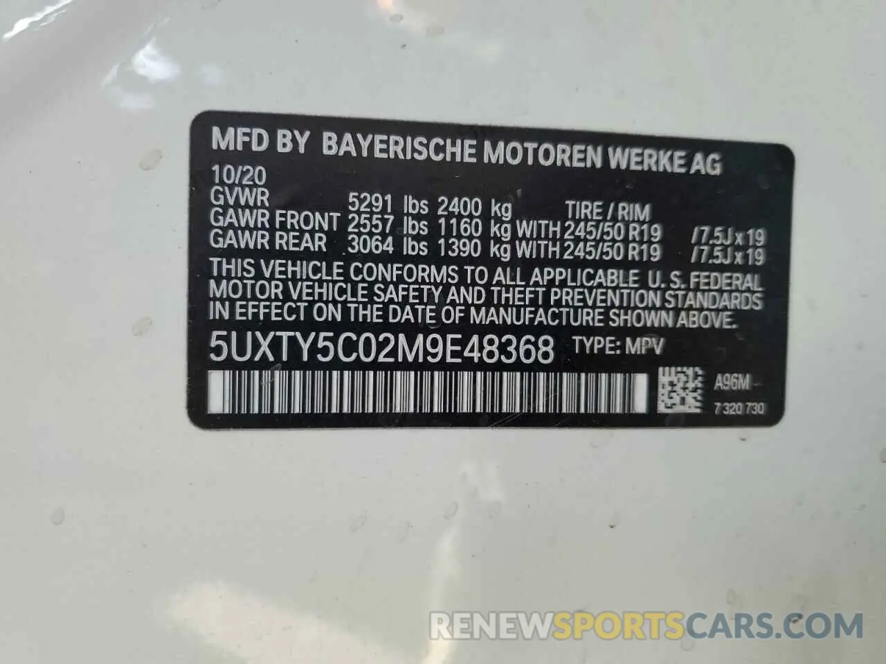 13 Photograph of a damaged car 5UXTY5C02M9E48368 BMW X3 2021