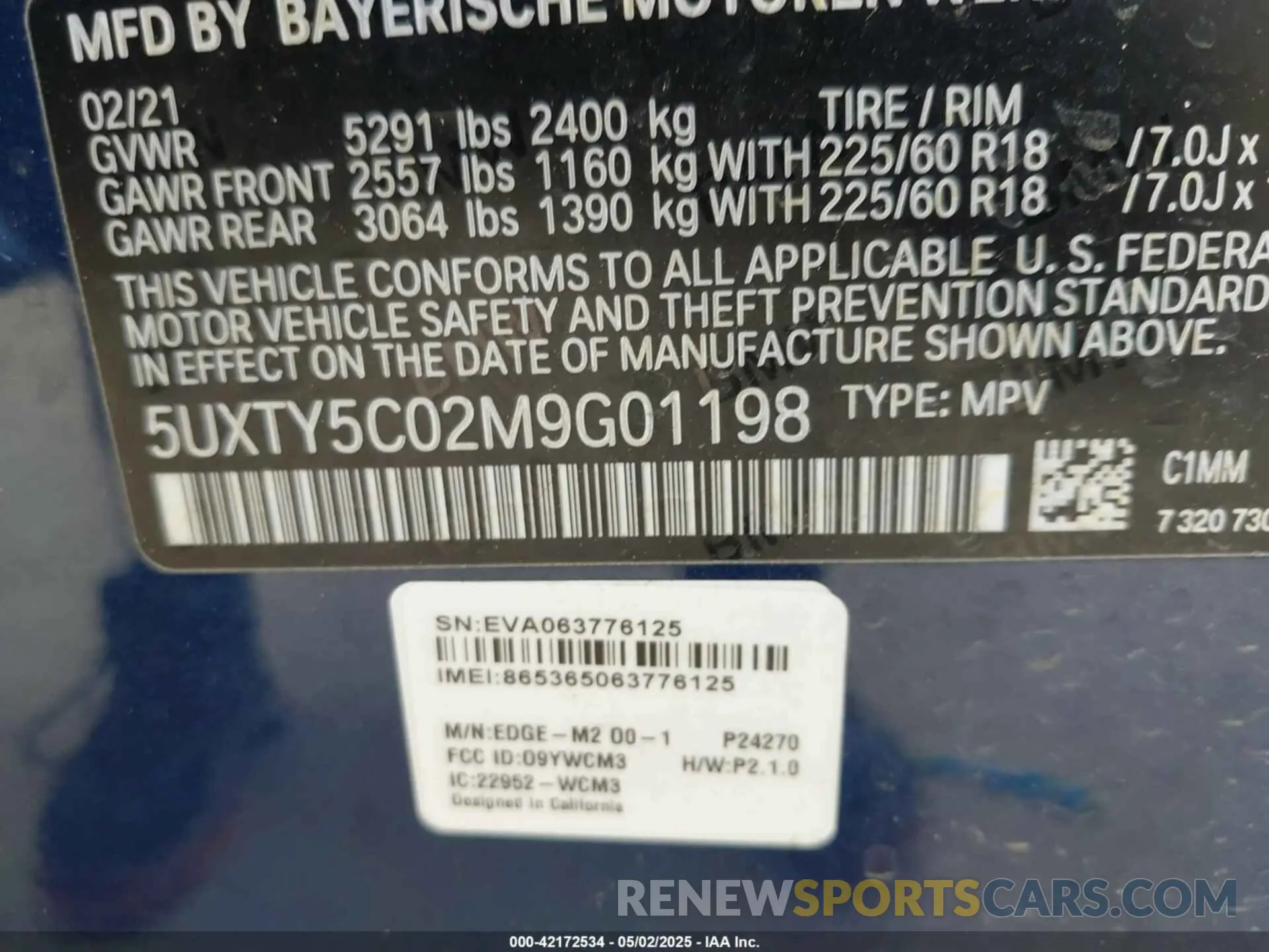 9 Photograph of a damaged car 5UXTY5C02M9G01198 BMW X3 2021