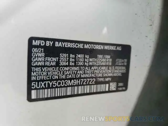 14 Photograph of a damaged car 5UXTY5C03M9H72722 BMW X3 2021