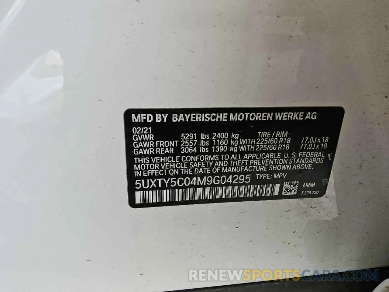 13 Photograph of a damaged car 5UXTY5C04M9G04295 BMW X3 2021
